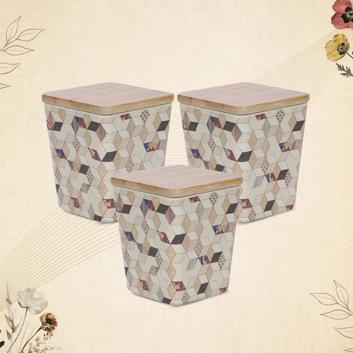 Stehlen 100% Pure melamine Set Of 3 Wooden Jars- WOODEN DIAMOND