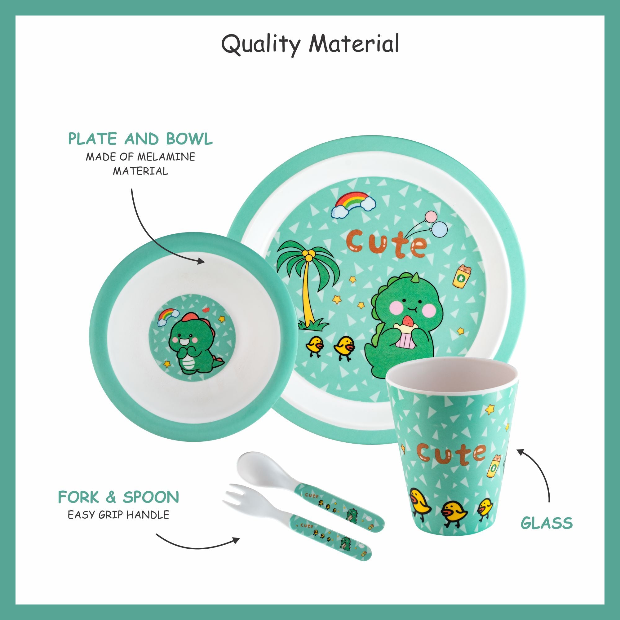 Stehlen set of 5 pcs kids feeding set, Pure melamine, GREEN PEAS