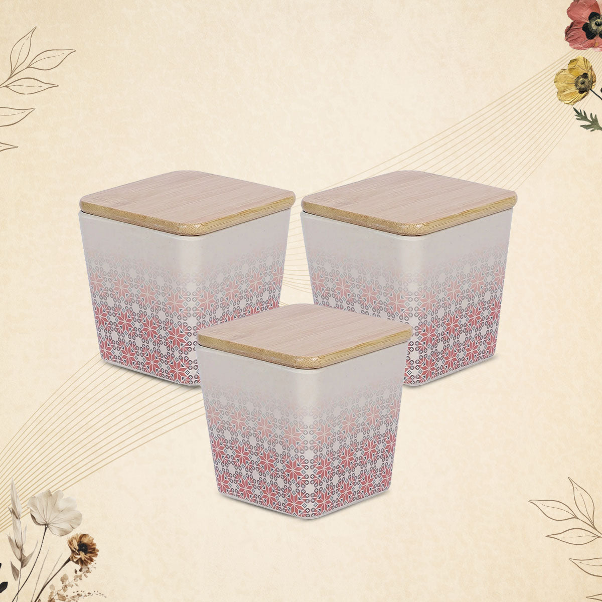 Stehlen 100% Pure melamine Set Of 3 Wooden Jars- RED IKKAT