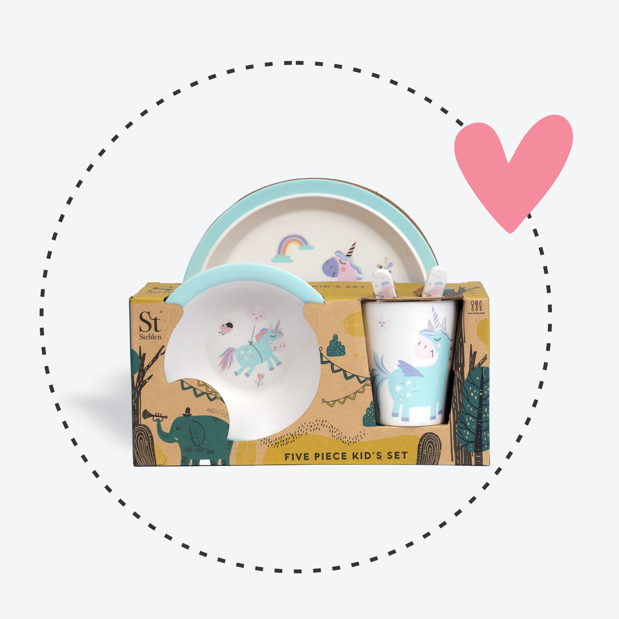 Stehlen set of 5 pcs kids feeding set, Pure melamine, BLUE UNICORN