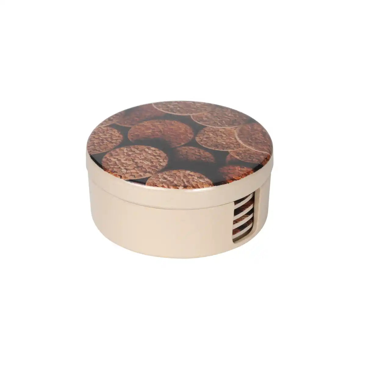 8 Pcs Melamine Coaster Set with Holder Case | Nut Grain Series – 100% Food Safe