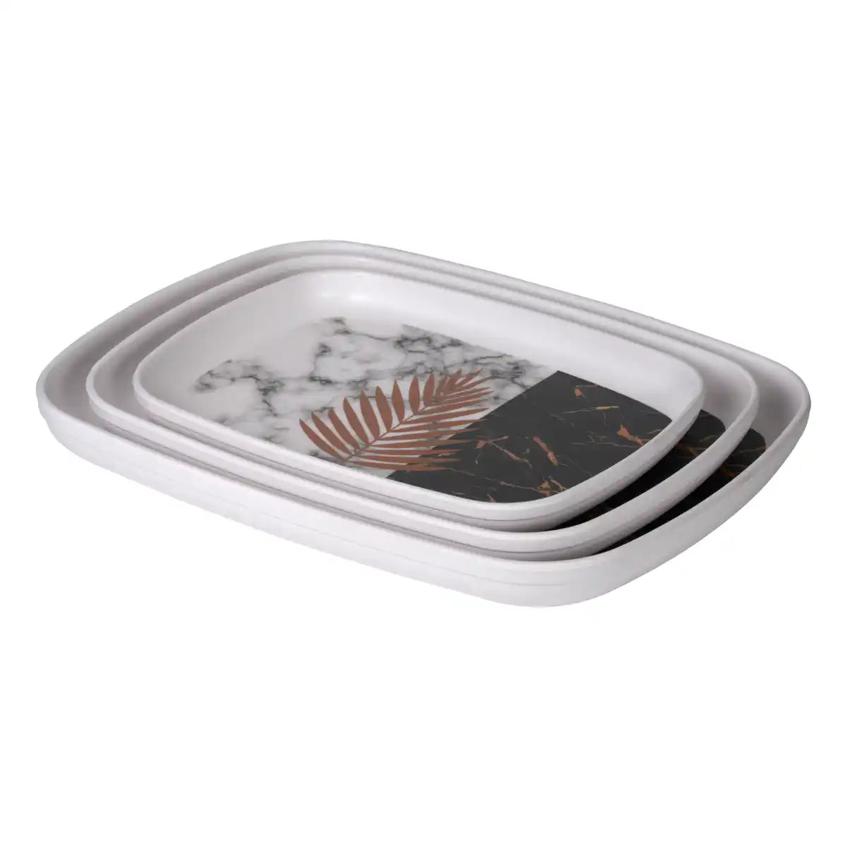 Rectangular Melamine Palm Royale Tray | Marble Gold Series – 100% Food Safe