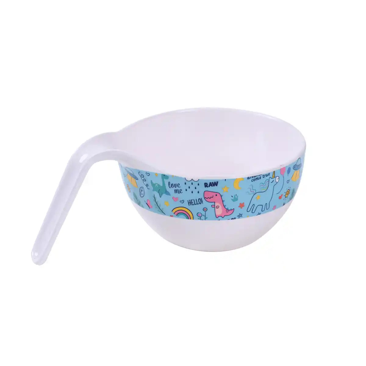 Round Melamine Hello Dino Kids Handle Bowl | Kidsware Series – 100% Food Safe