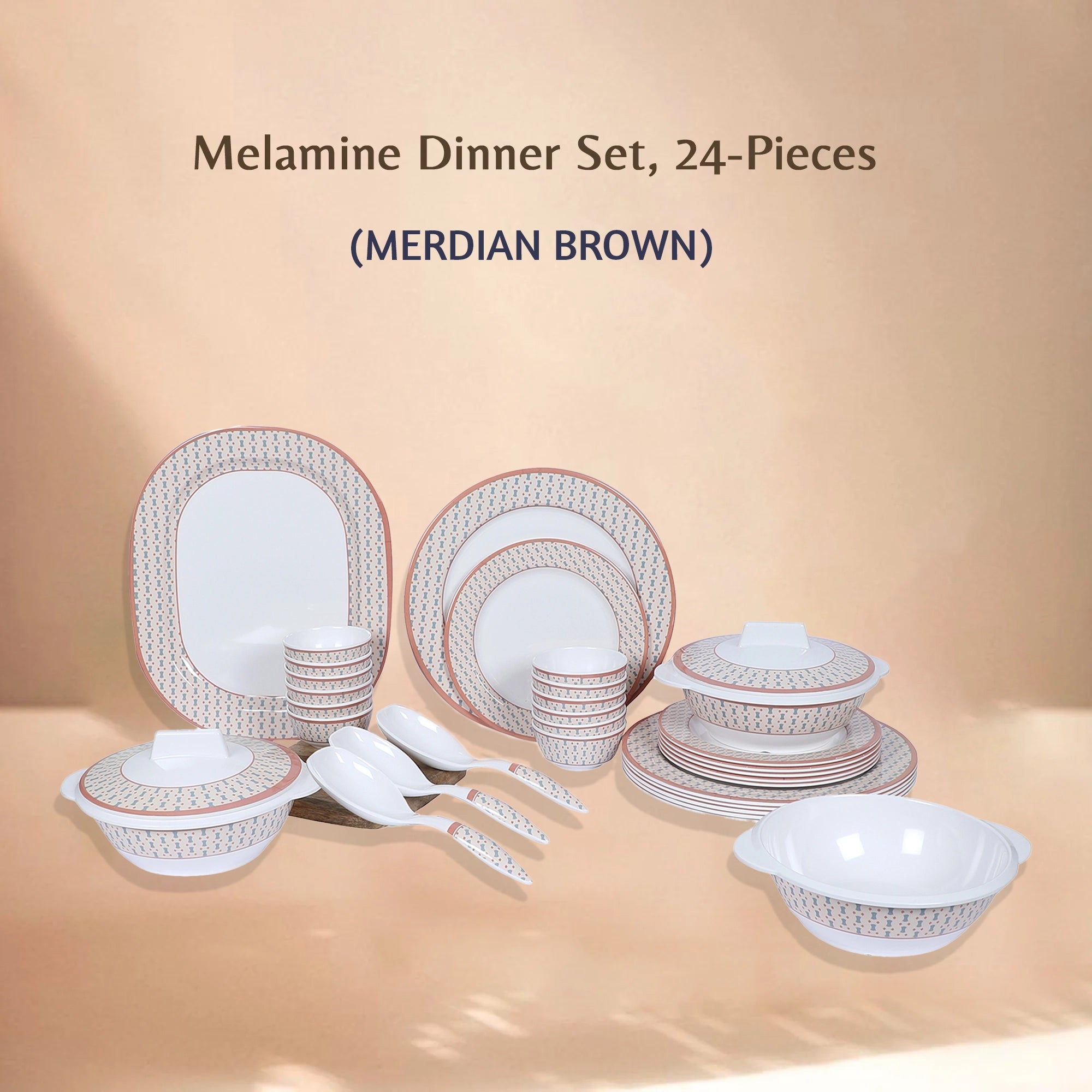 Stehlen Dinnerware, Pure melamine, Vintage, 24 Piece Kitchen Set for home- MERDIAN BROWN