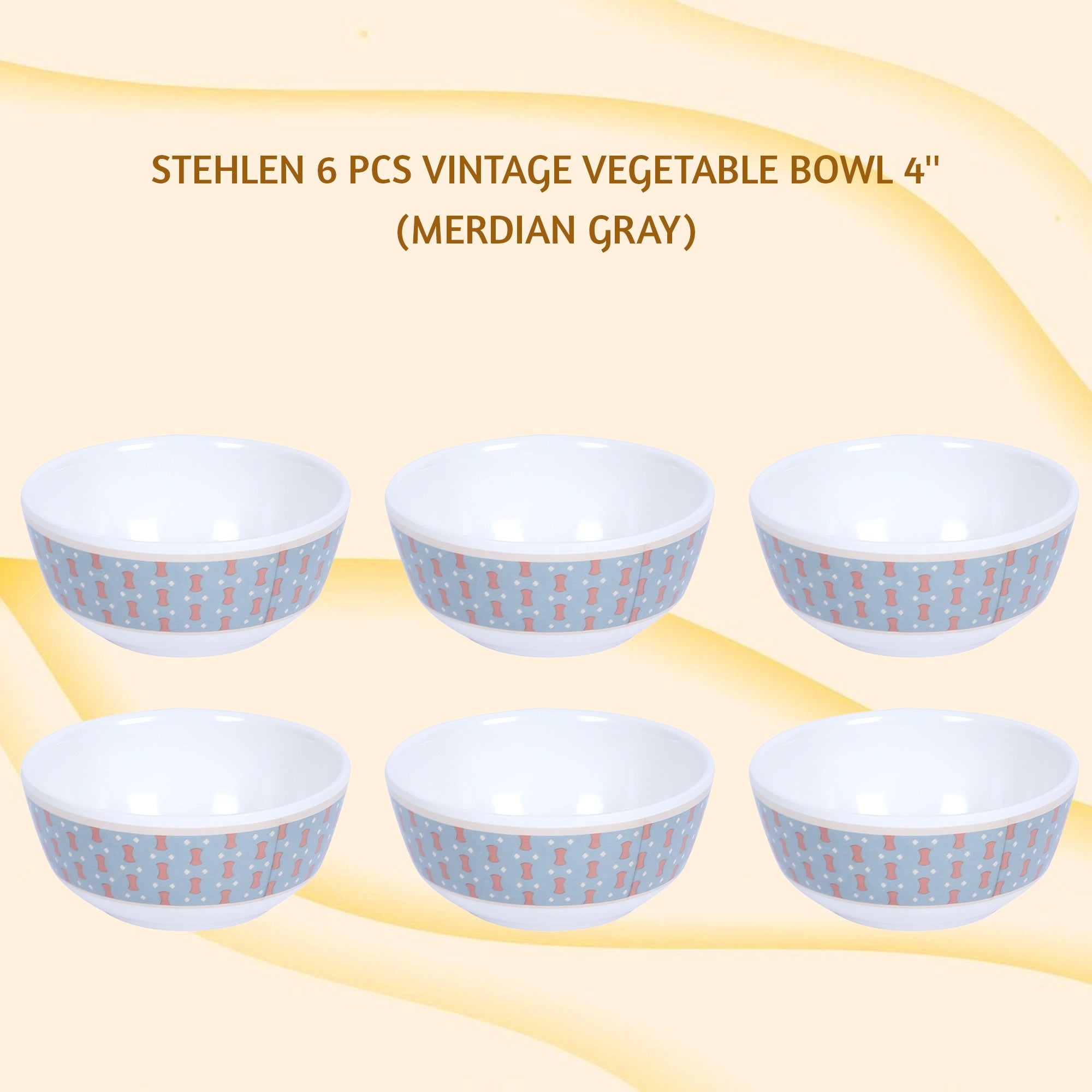 Stehlen Dinnerware, Pure melamine, Vintage, 6 Piece Vegetable Bowl, Kitchen Set for home- MERDIAN GRAY