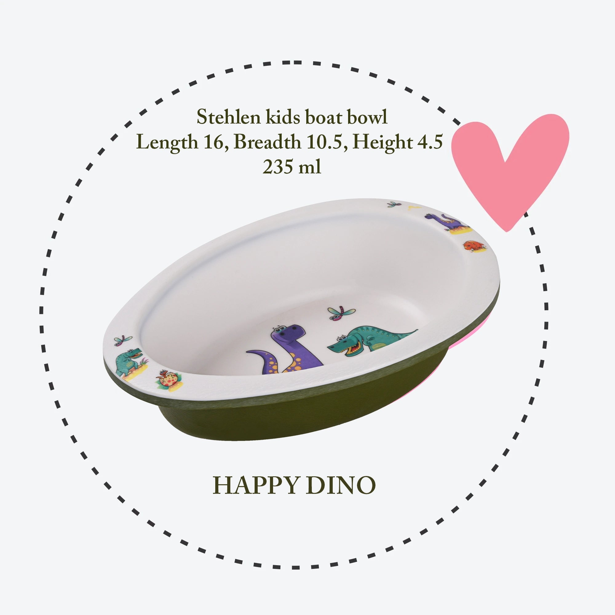Stehlen kids boat bowl, Pure melamine, HAPPY DINO