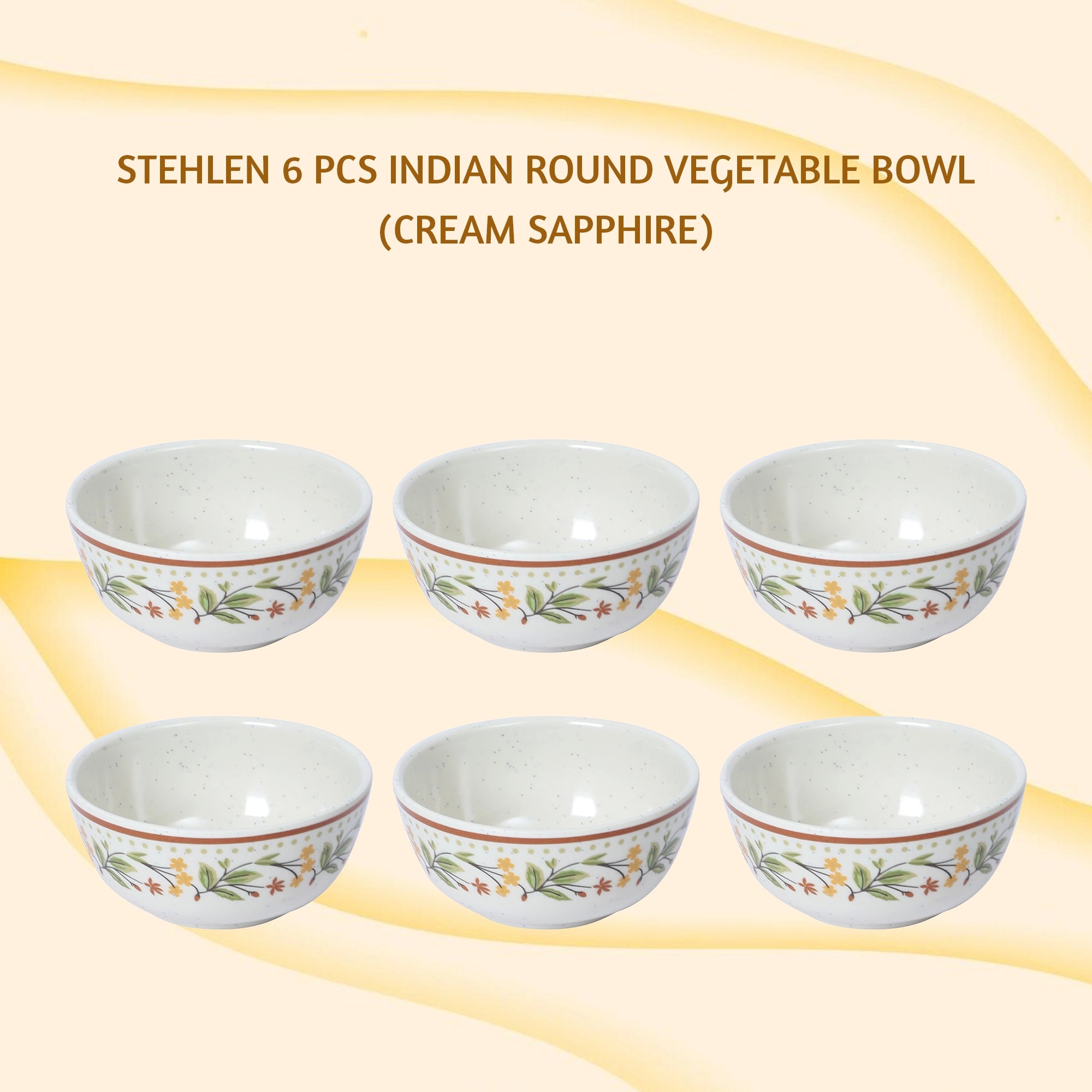Stehlen Indian Round Dinnerware, Pure melamine, 6 Pcs Kitchen Set for home- CREAM SAPPHIRE
