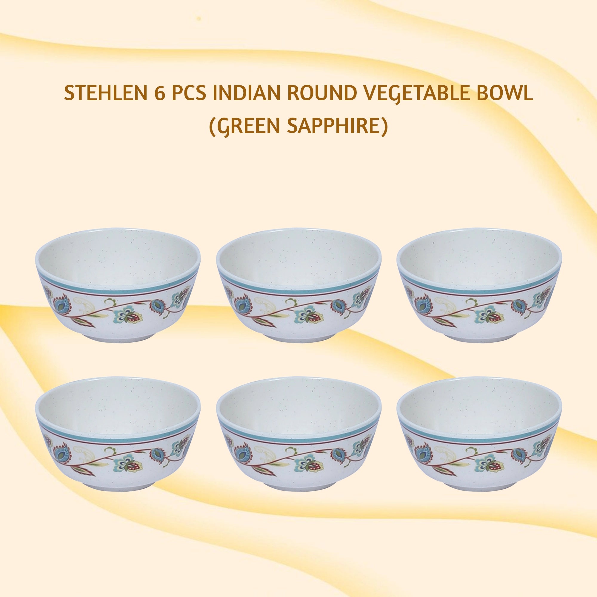 Stehlen Indian Round Dinnerware, Pure melamine, 6 Pcs Kitchen Set for home- GREEN SAPPHIRE