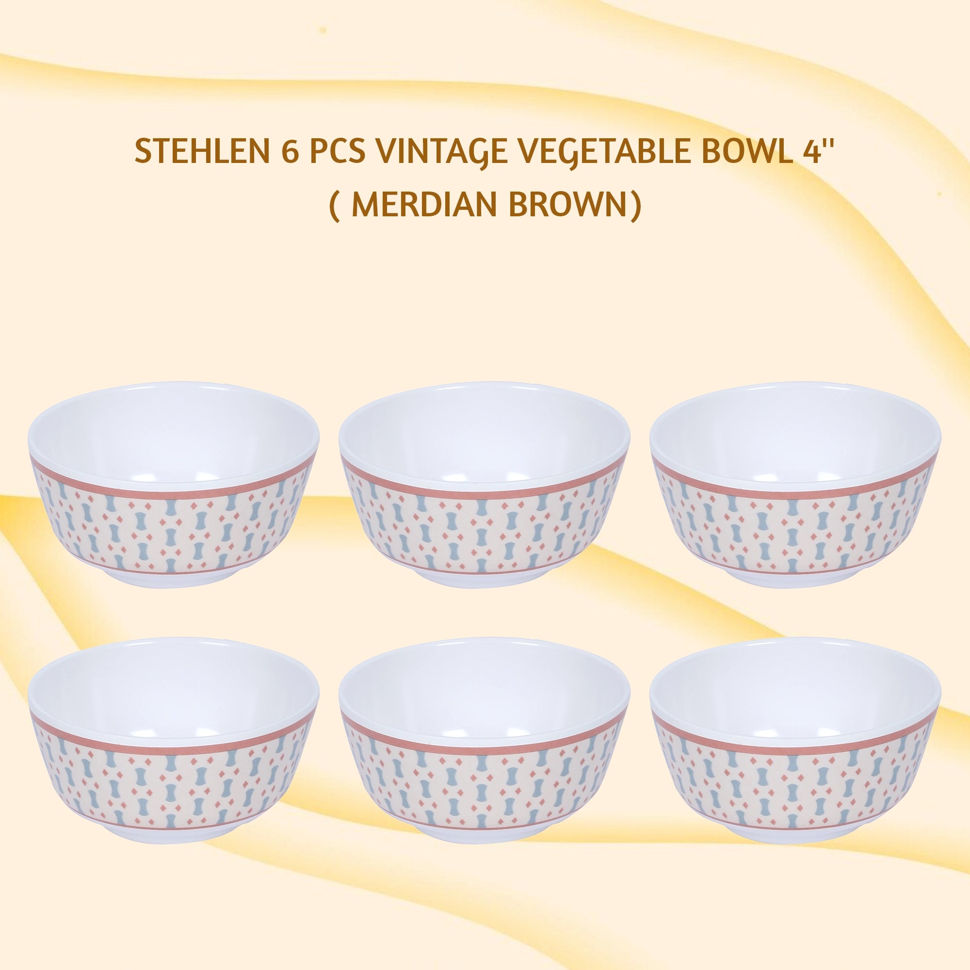 Stehlen Dinnerware, Pure melamine, Vintage, 6 Piece Vegetable Bowl, Kitchen Set for home- MERDIAN BROWN