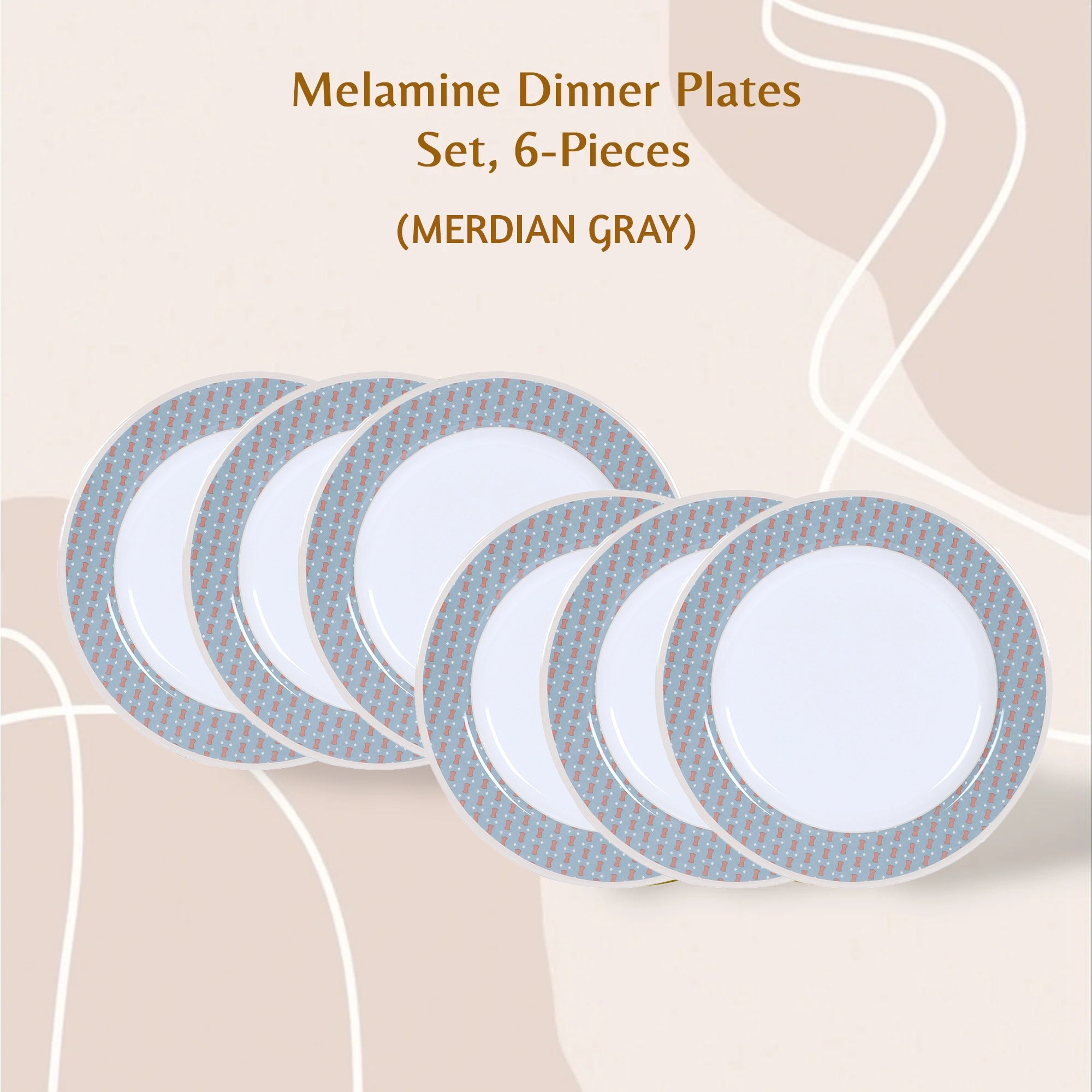 Stehlen Dinnerware, Pure melamine, Vintage, 6 Piece Dinner Plate, Kitchen Set for home- MERDIAN GRAY
