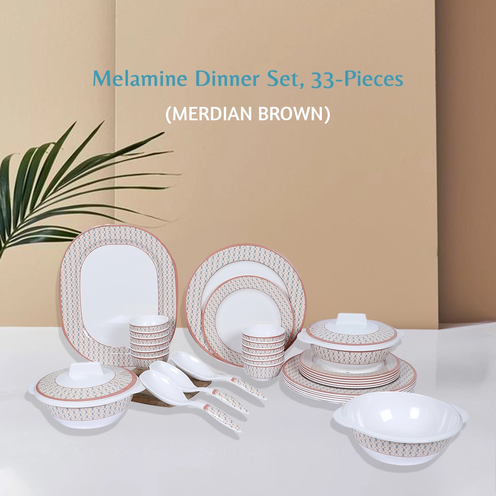 Stehlen Dinnerware, Pure melamine, Vintage, 33 Piece Kitchen Set for home- MERDIAN BROWN