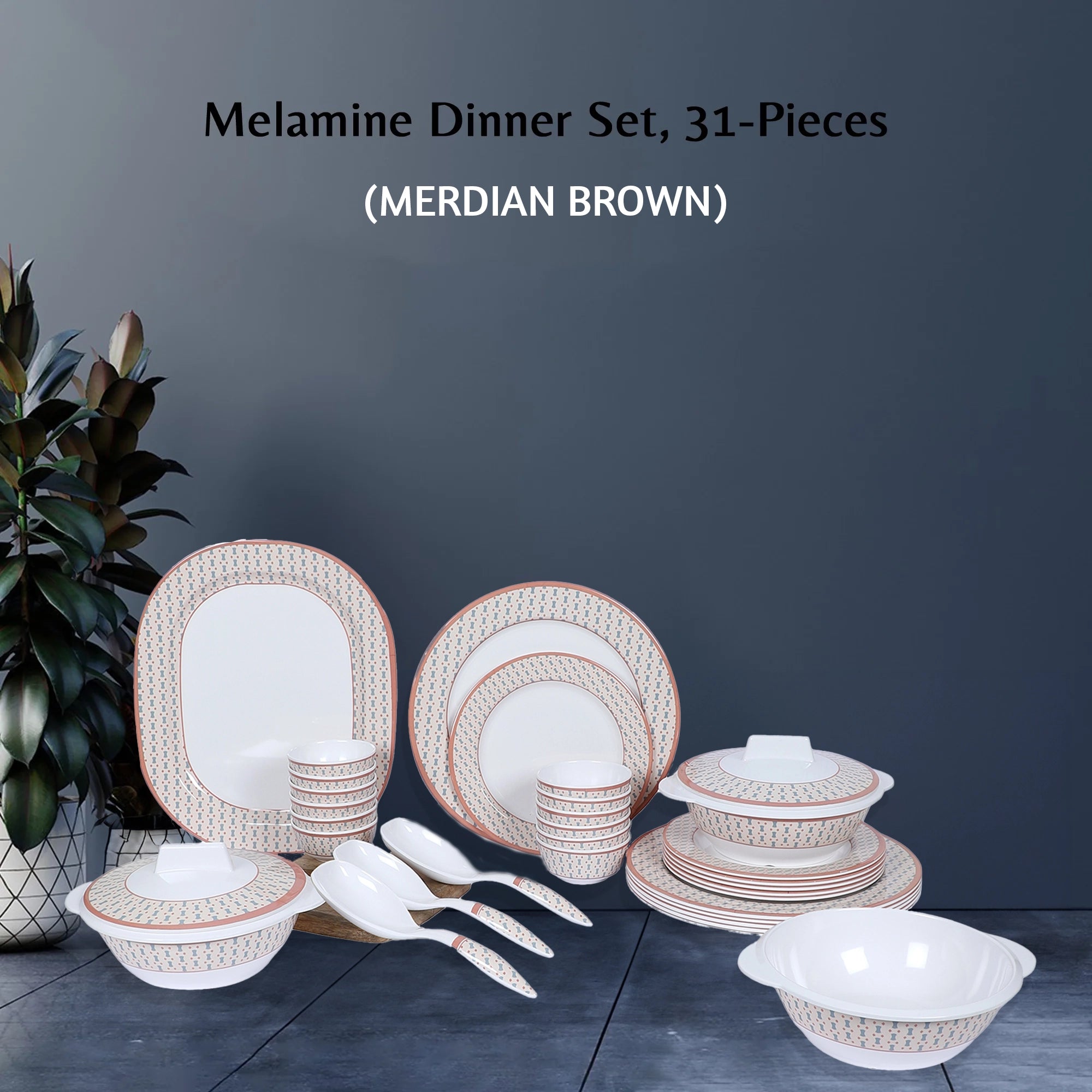 Stehlen Dinnerware, Pure melamine, Vintage, 31 Piece Kitchen Set for home- MERDIAN BROWN