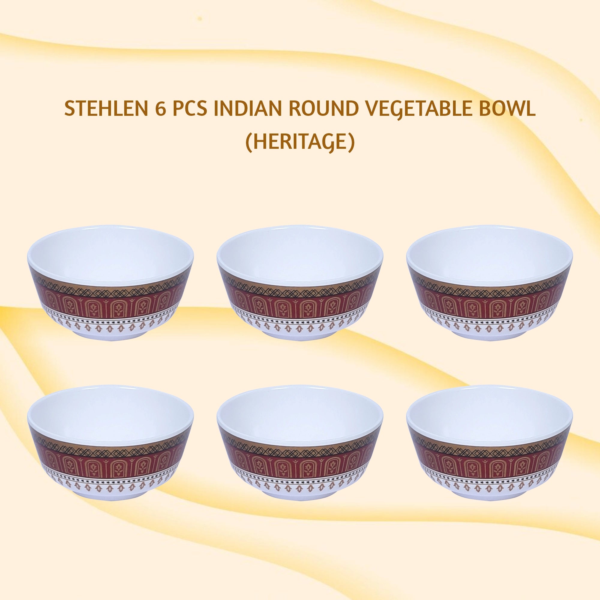 Stehlen Indian Round Dinnerware, Pure melamine, 6 Pcs Kitchen Set for home- HERITAGE