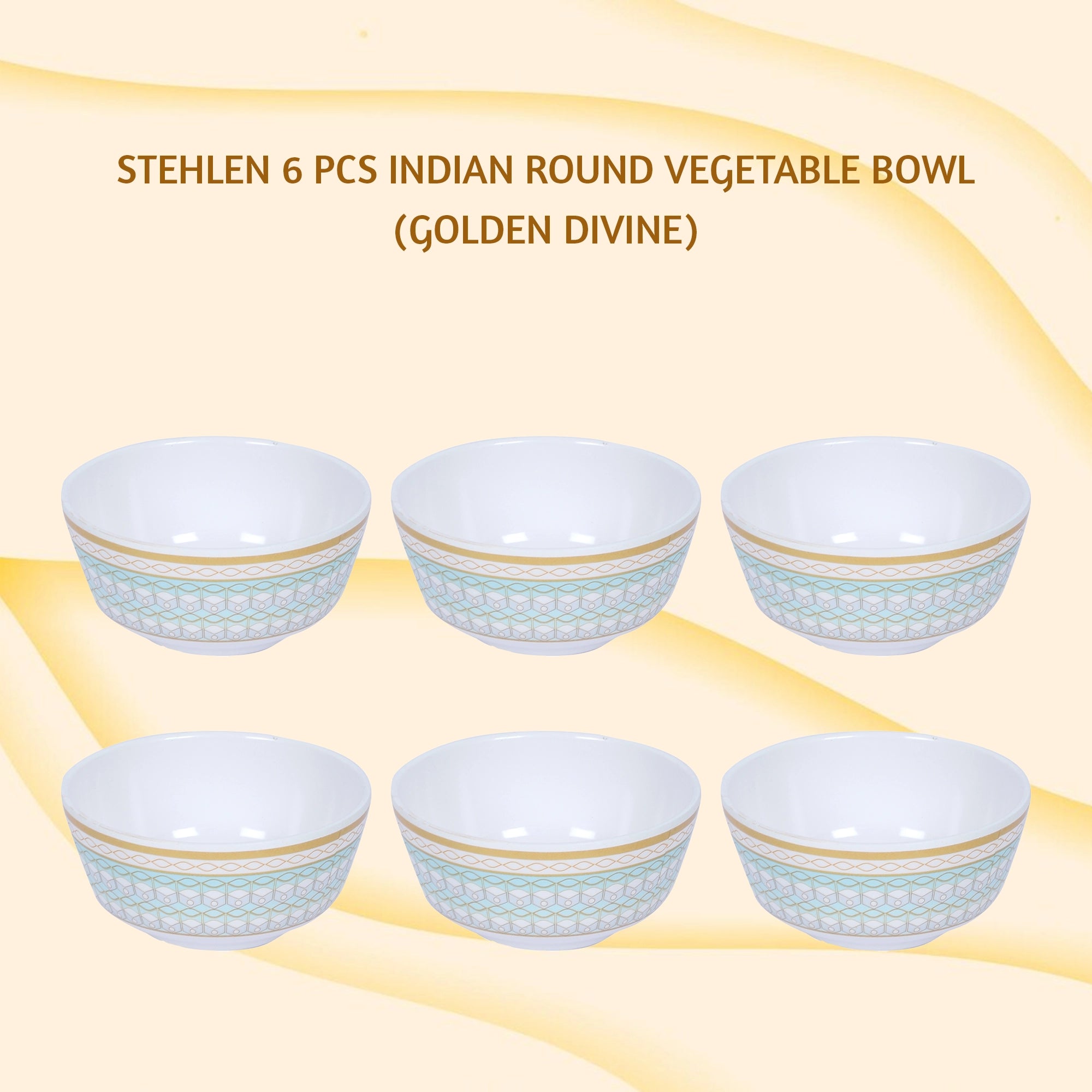 Stehlen Indian Round Dinnerware, Pure melamine, 6 Pcs Kitchen Set for home- GOLDEN DIVINE