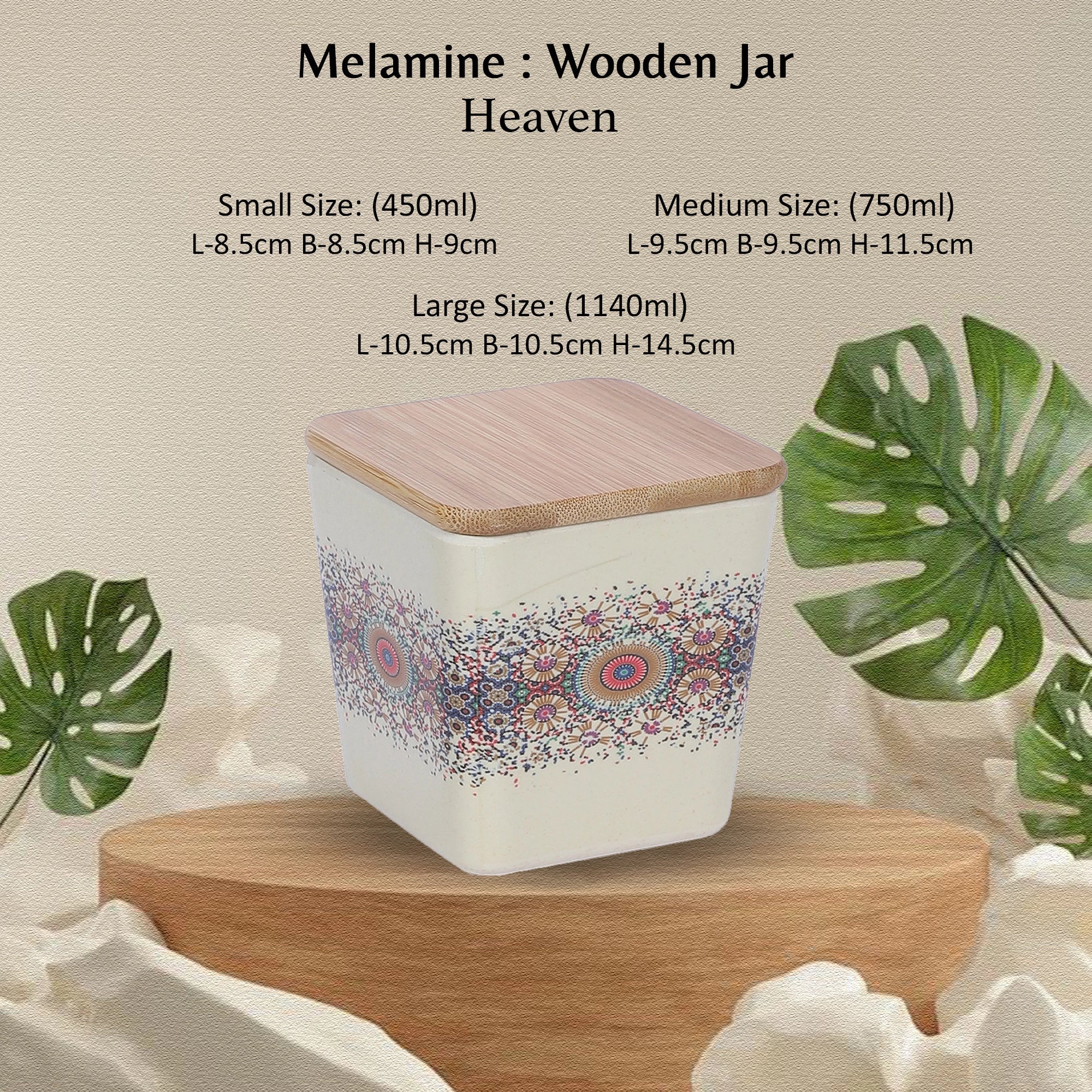 Stehlen 100% Pure melamine Set Of 3 Wooden Jars- HEAVEN