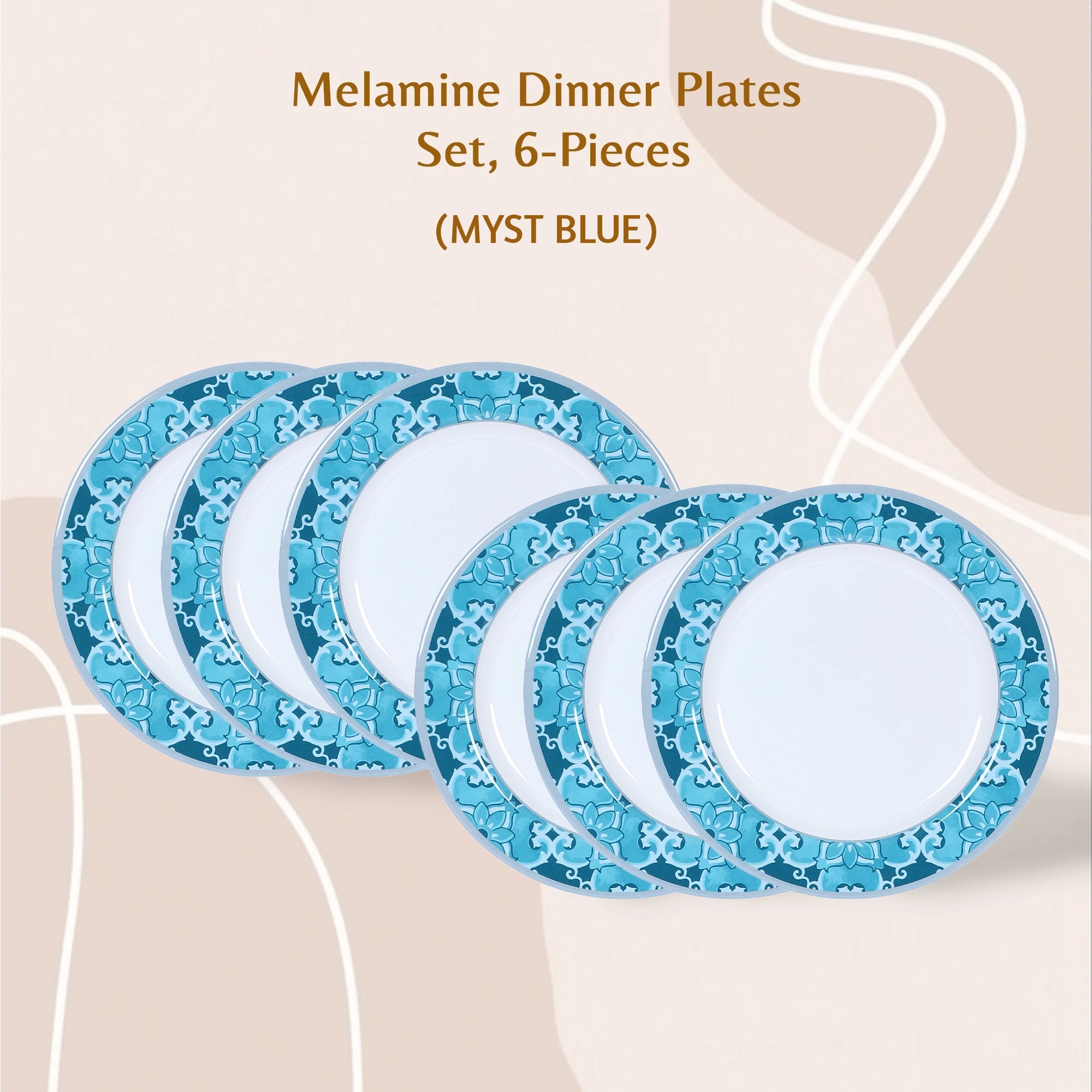Stehlen Dinnerware, Pure melamine, Vintage, 6 Piece Dinner Plate, Kitchen Set for home- MYST BLUE