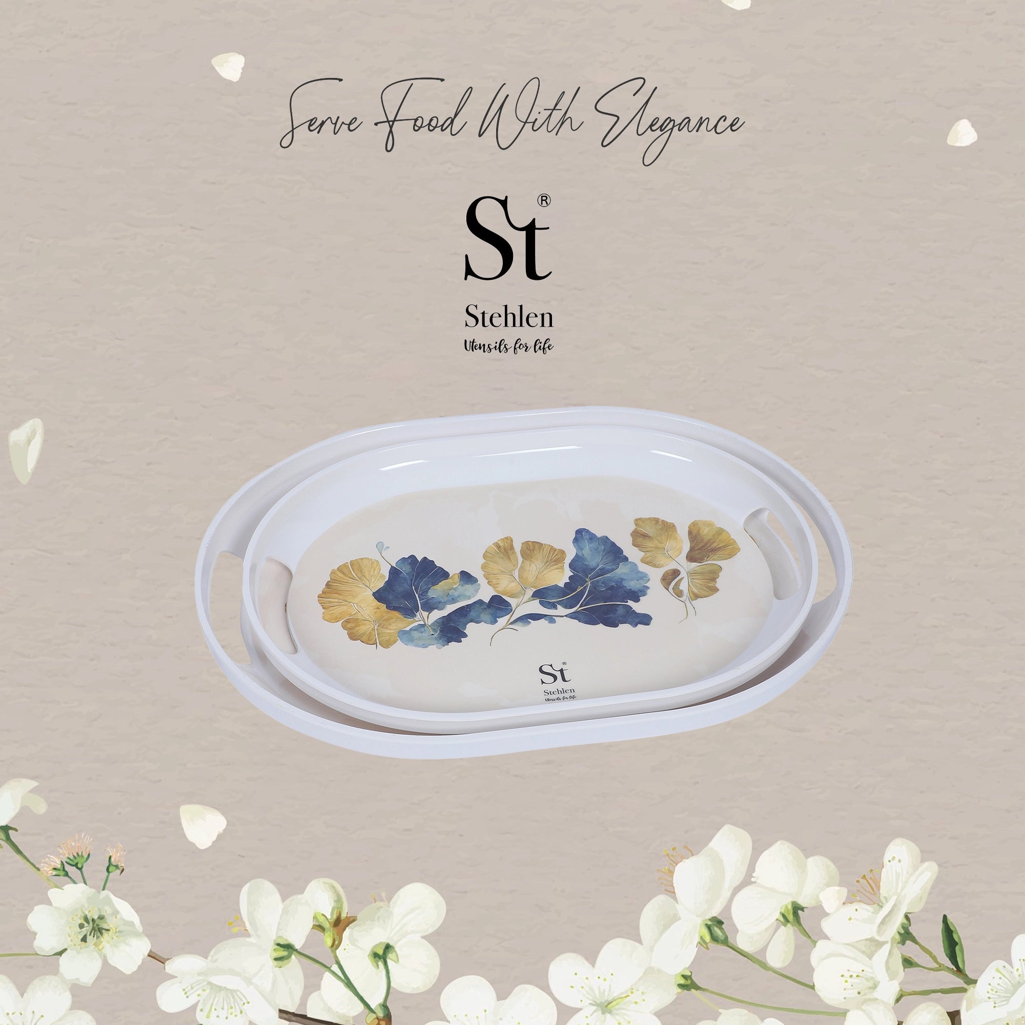 Stehlen Set of 3 Slant tray, Pure melamine- GOLD LEAF