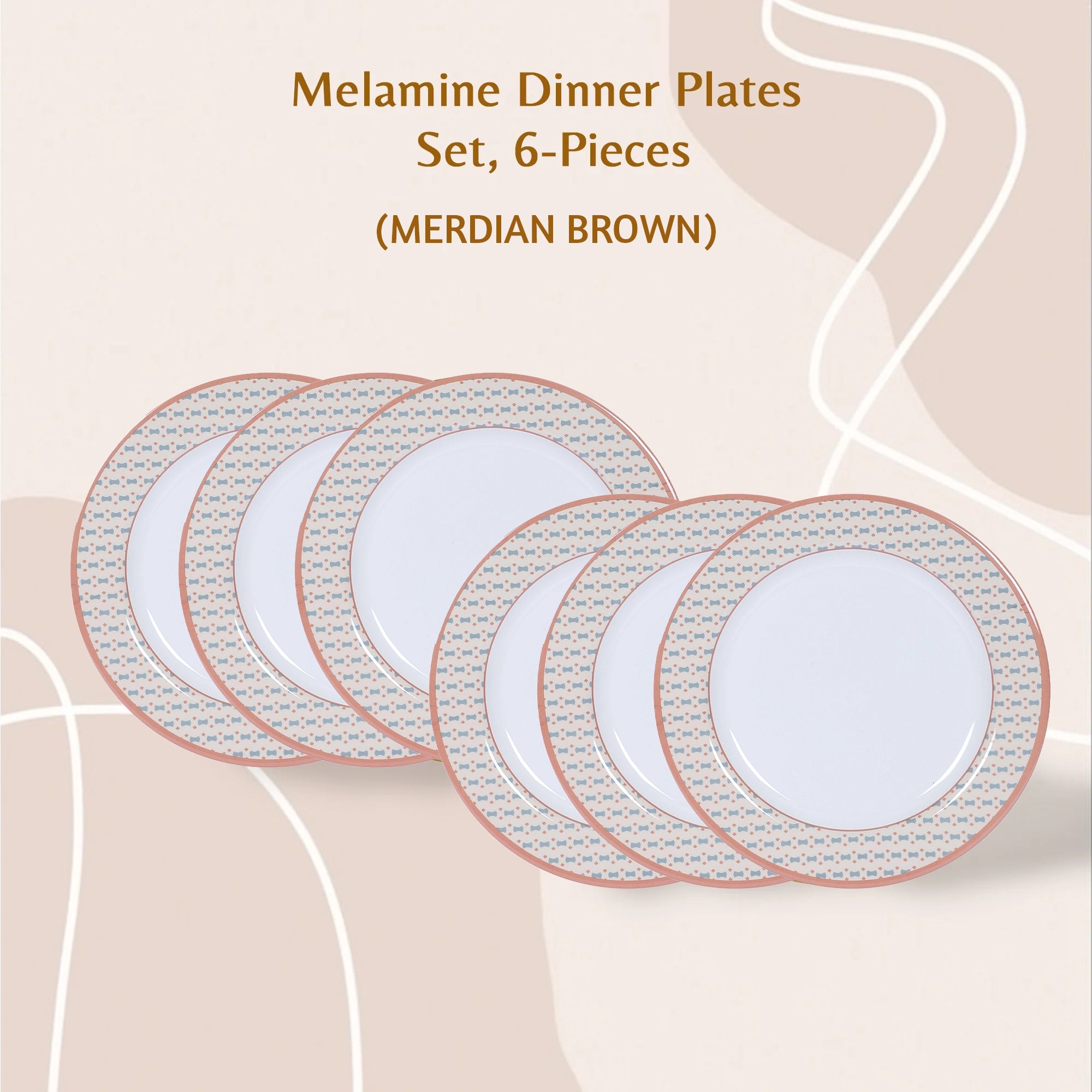 Stehlen Dinnerware, Pure melamine, Vintage, 6 Piece Dinner Plate, Kitchen Set for home- MERDIAN BROWN