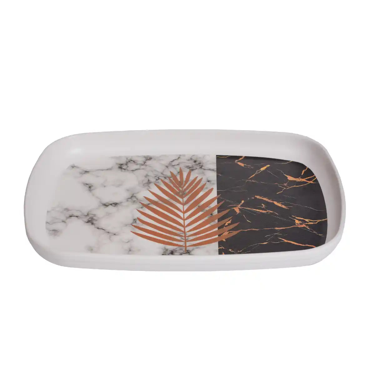 Rectangular Melamine Palm Royale Tray | Marble Gold Series – 100% Food Safe