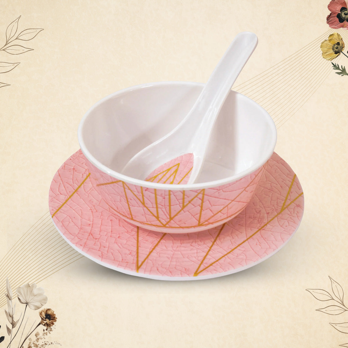 Stehlen Bowl Set, Soup set, Pure melamine, 18 Piece- Crackle Pink