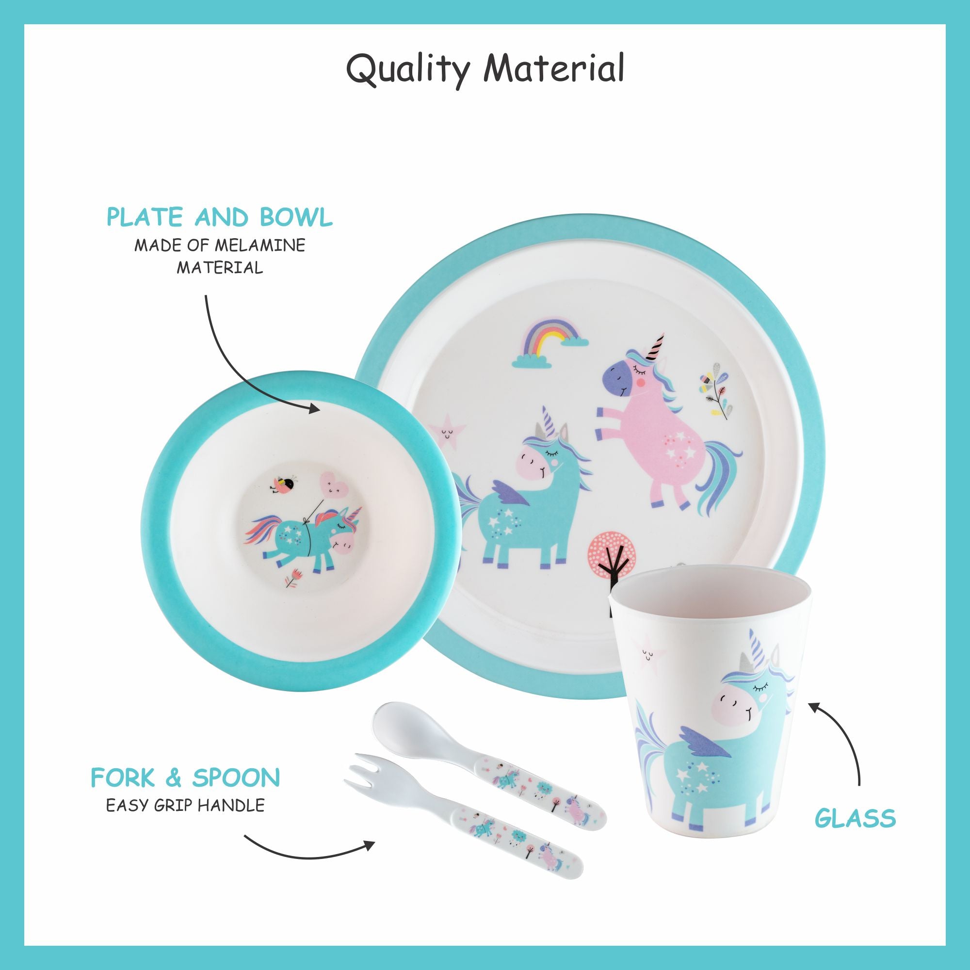 Stehlen set of 5 pcs kids feeding set, Pure melamine, BLUE UNICORN