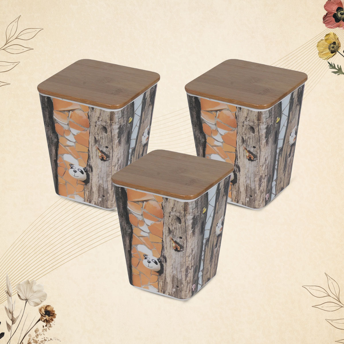 Stehlen 100% Pure melamine Set Of 3 Wooden Jars- American Pine