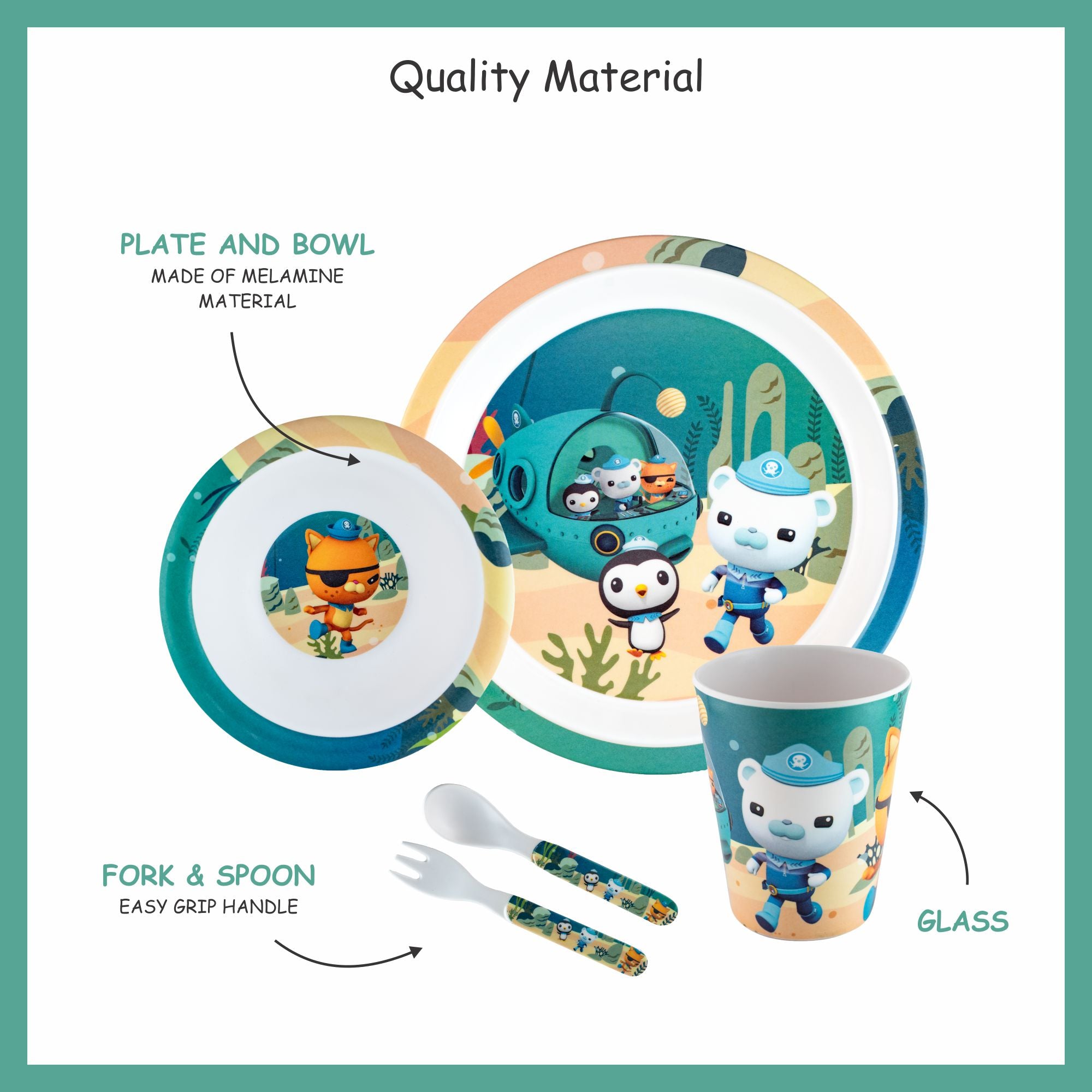 Stehlen set of 5 pcs kids feeding set, Pure melamine, OCEANIC WONDER