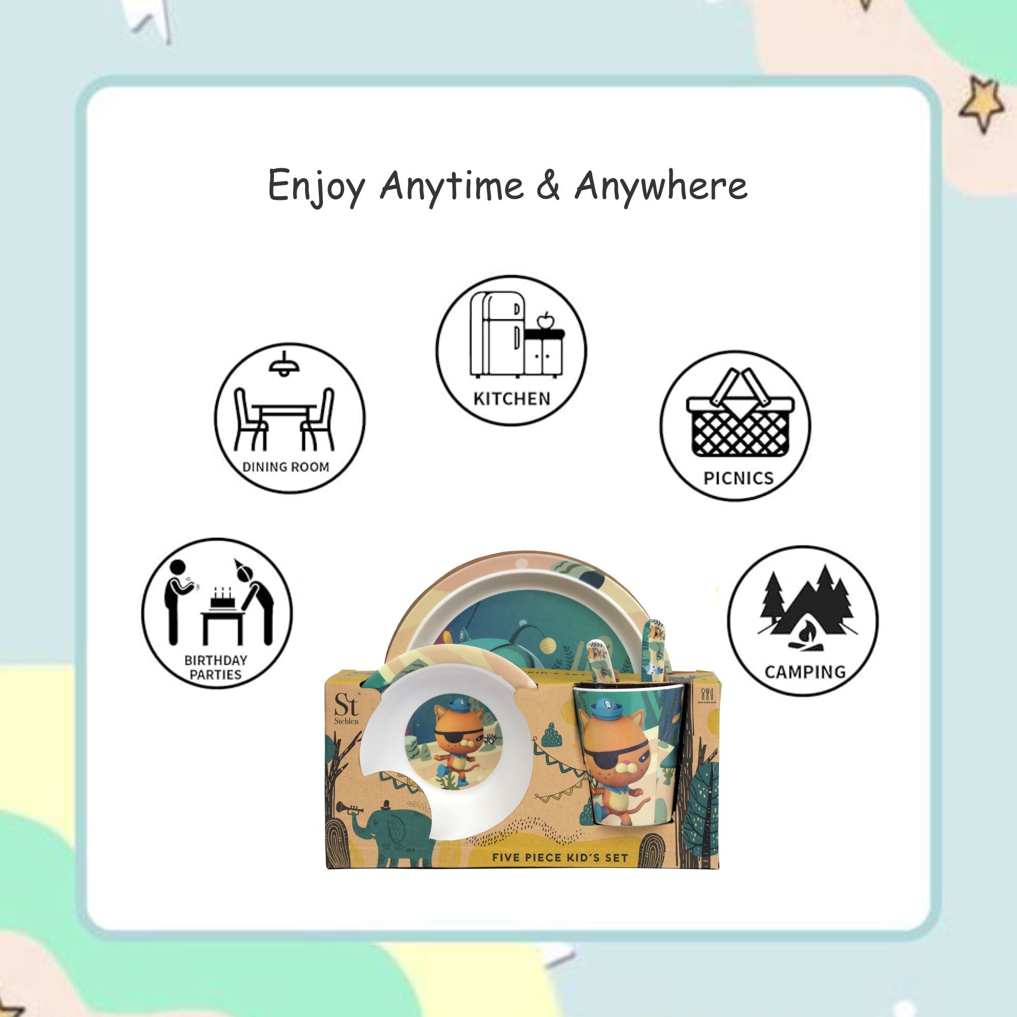 Stehlen set of 5 pcs kids feeding set, Pure melamine, OCEANIC WONDER