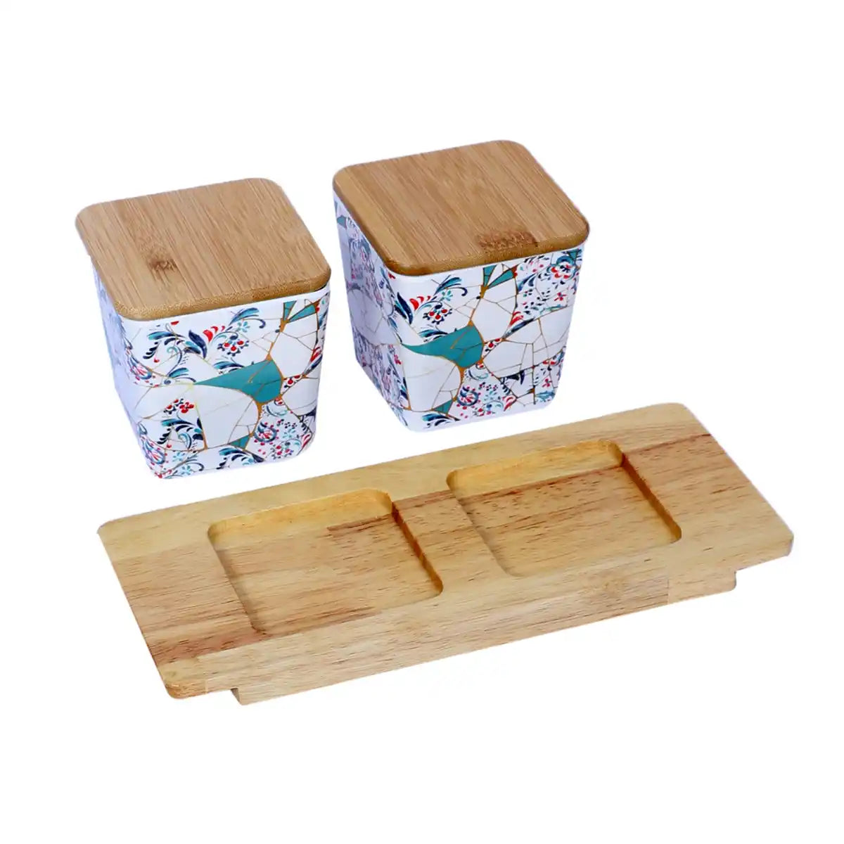 Zest Melamine Canister Gift Set with Wooden Lids and Tray | 2-Piece Kitchen Storage Collection