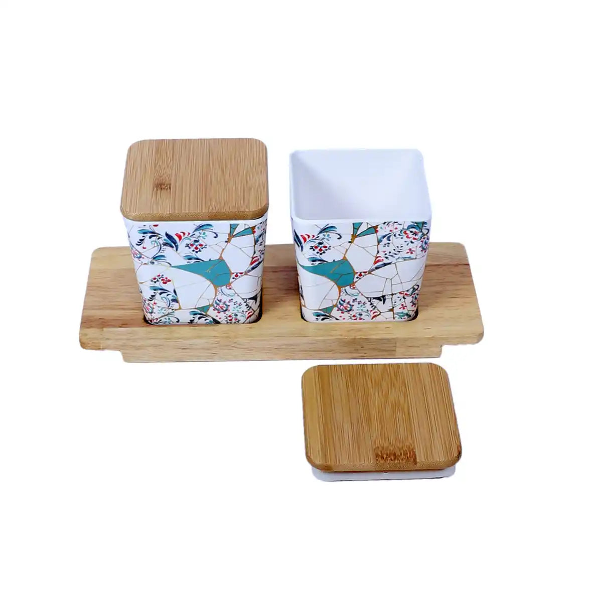 Zest Melamine Canister Gift Set with Wooden Lids and Tray | 2-Piece Kitchen Storage Collection