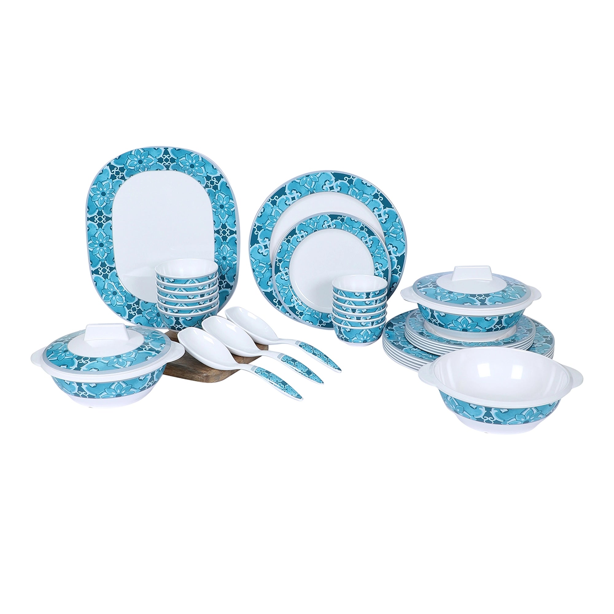 Stehlen Dinnerware, Pure melamine, Vintage, 24 Piece Kitchen Set for home-  MYST BLUE