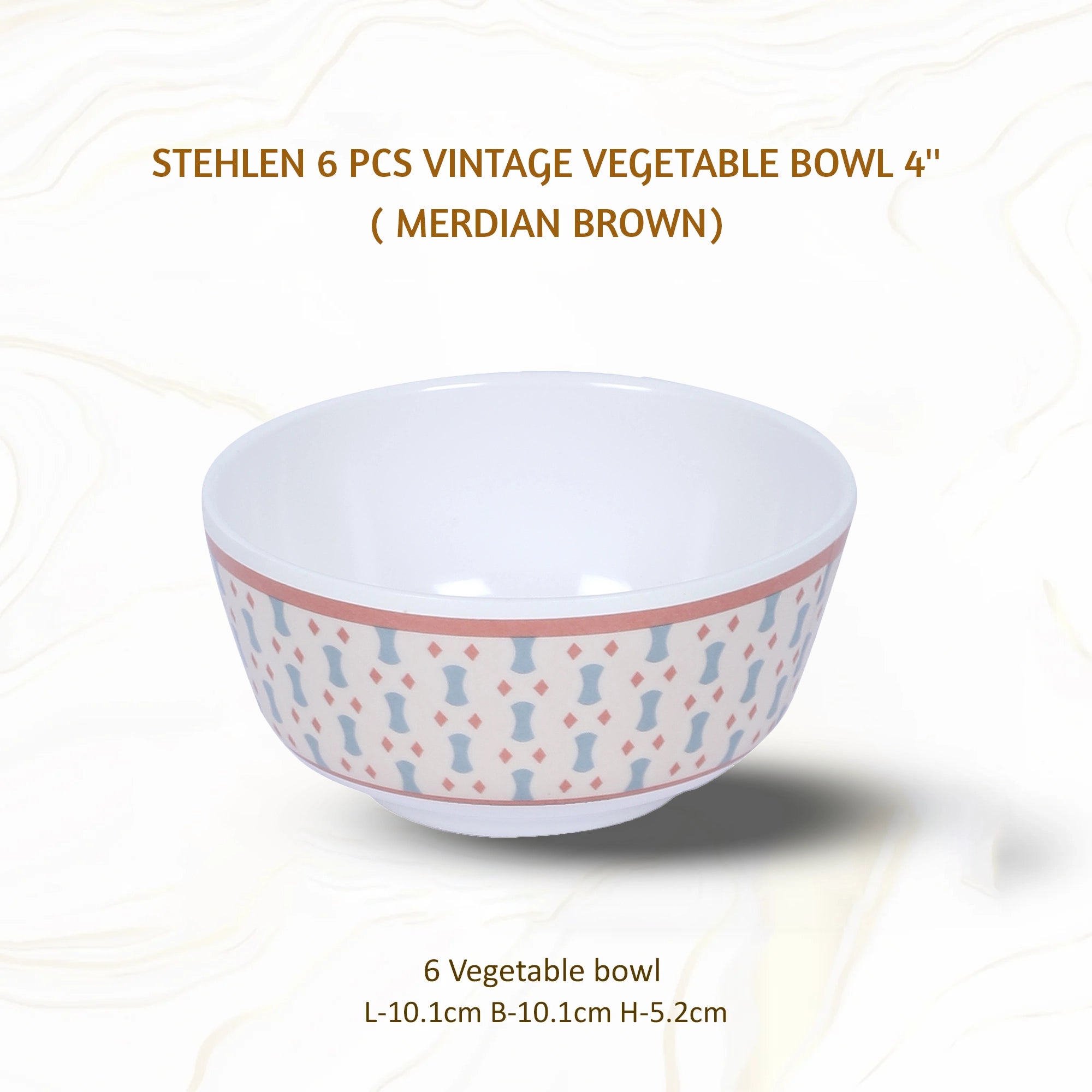 Stehlen Dinnerware, Pure melamine, Vintage, 6 Piece Vegetable Bowl, Kitchen Set for home- MERDIAN BROWN