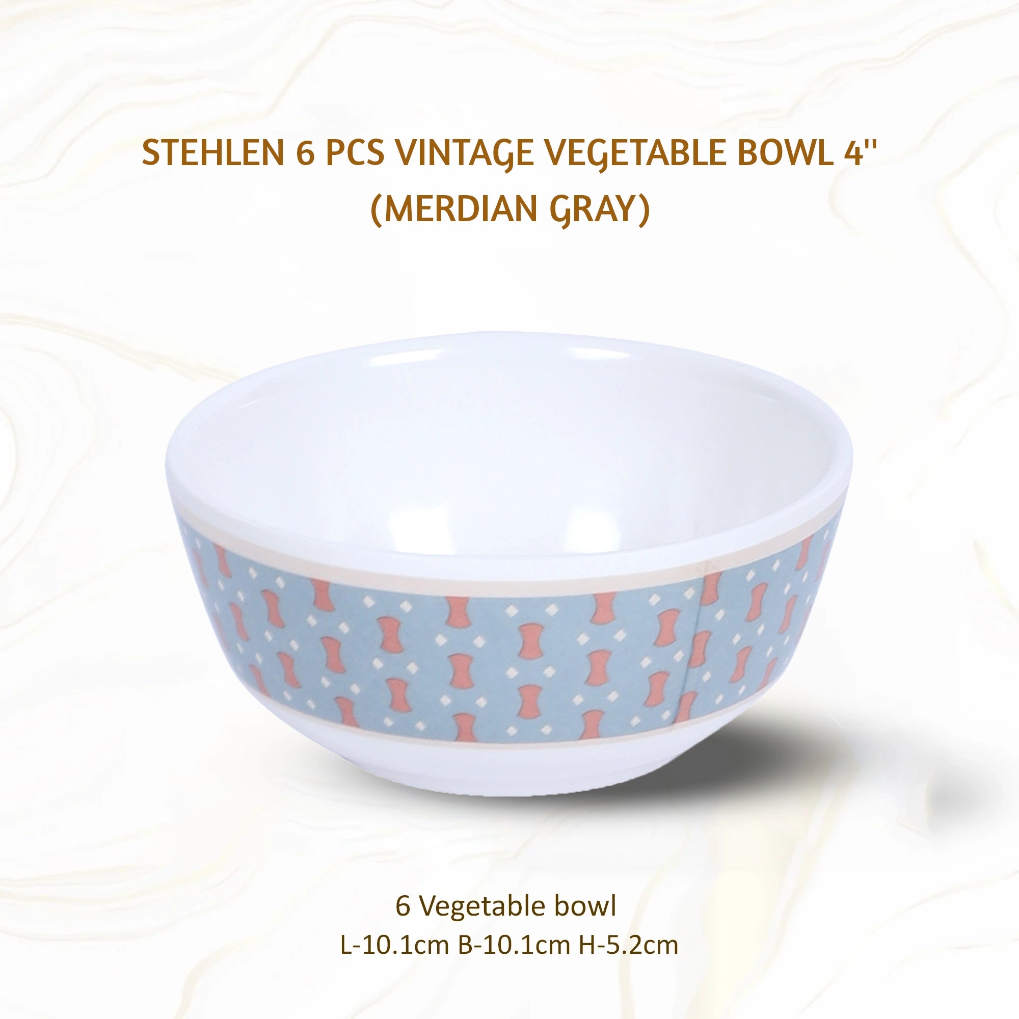 Stehlen Dinnerware, Pure melamine, Vintage, 6 Piece Vegetable Bowl, Kitchen Set for home- MERDIAN GRAY