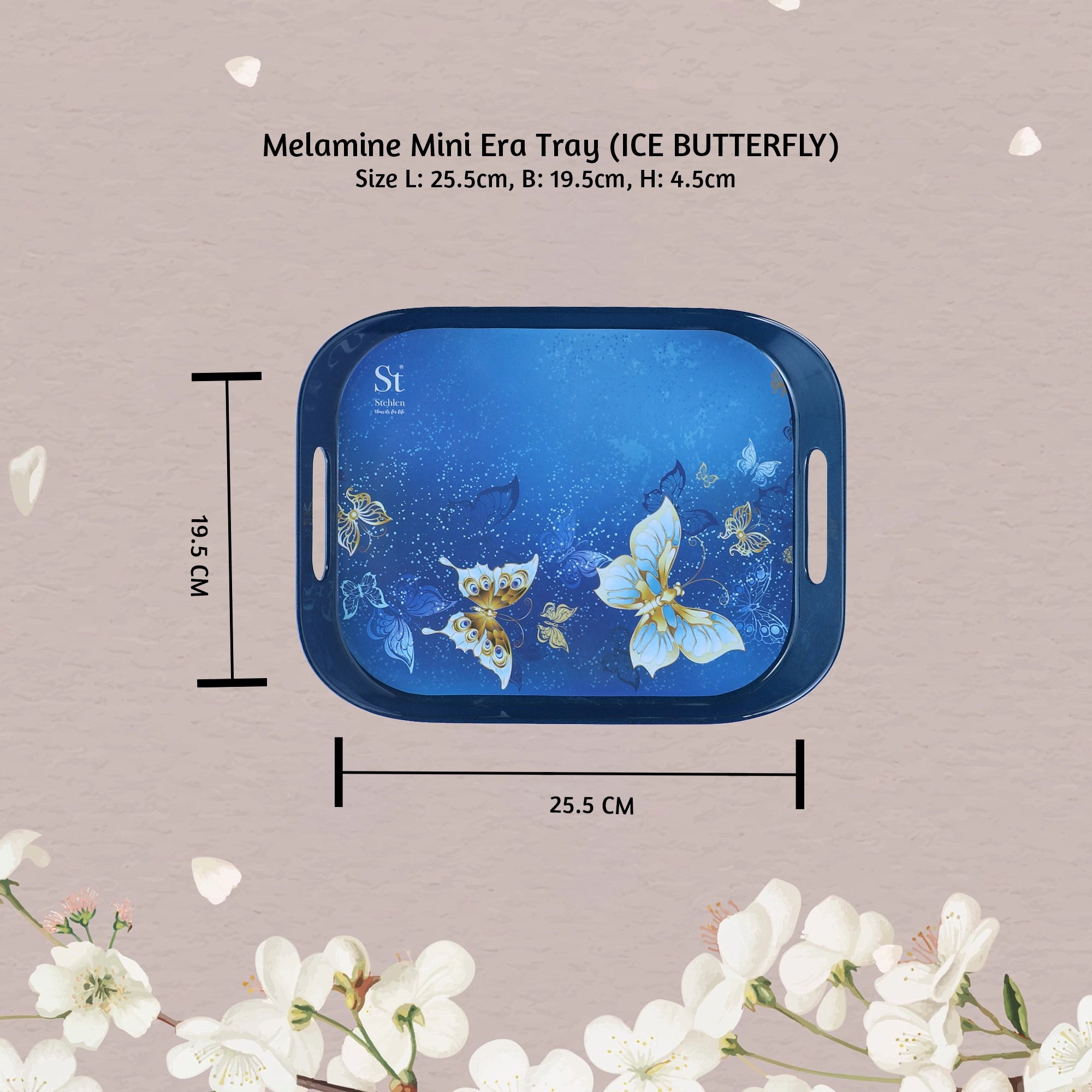 Stehlen Set of 3 Era tray, Pure melamine, ICE BUTTERFLY