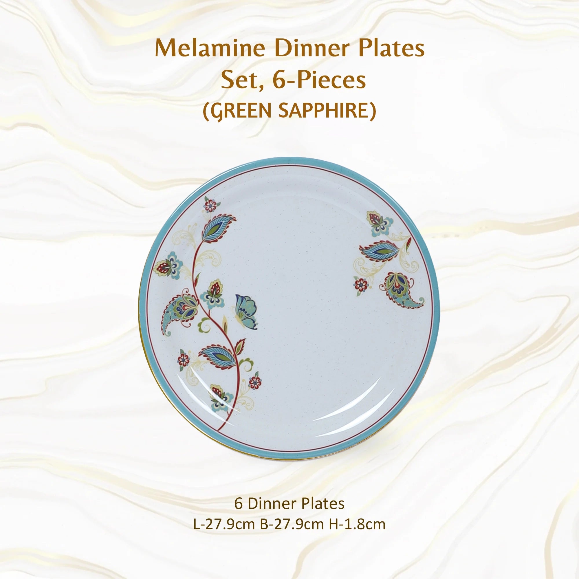 Stehlen Indian Round Dinnerware 6 Pcs Kitchen Set for home- GREEN SAPPHIRE