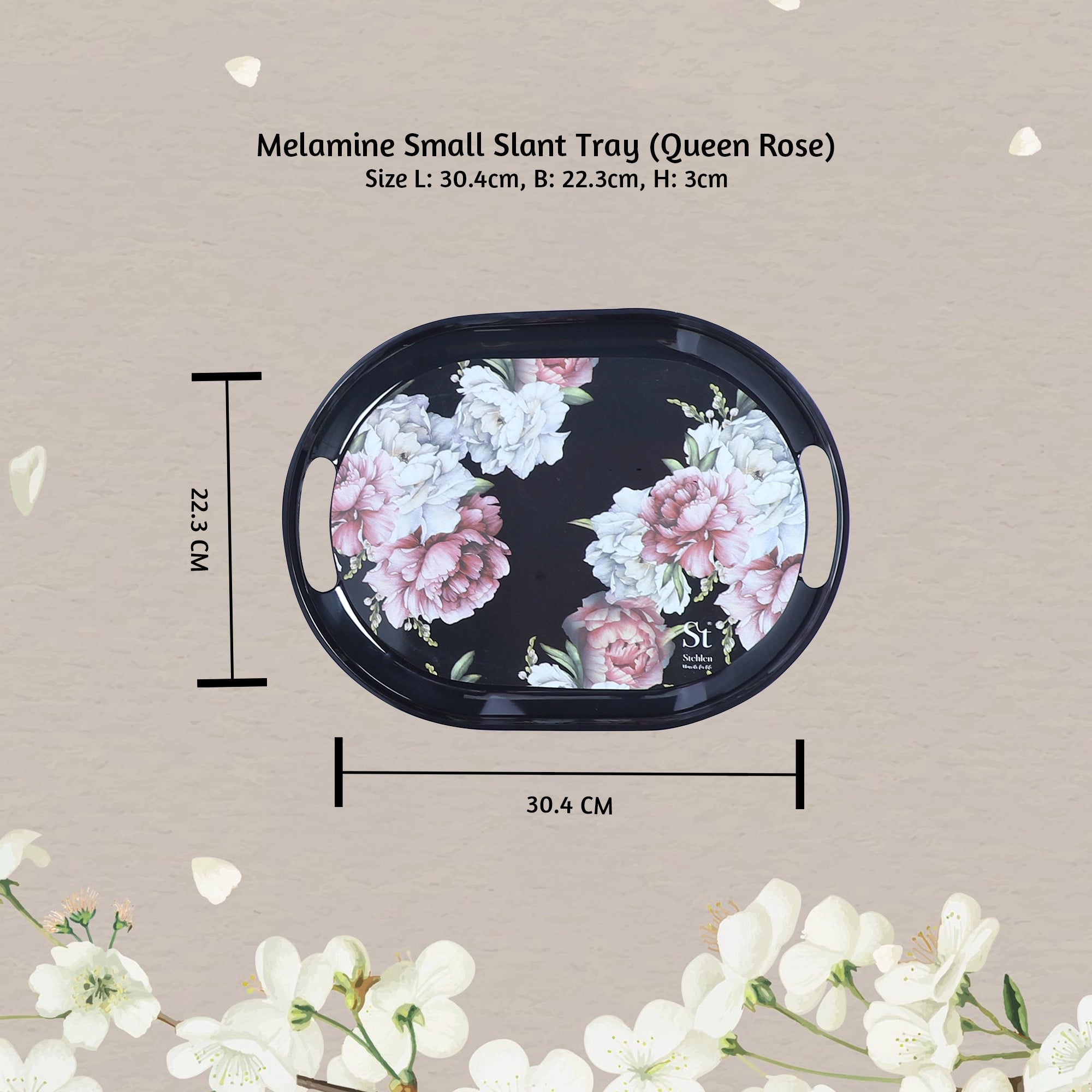 Stehlen Set of 3 Slant tray, Pure melamine, QUEEN ROSE
