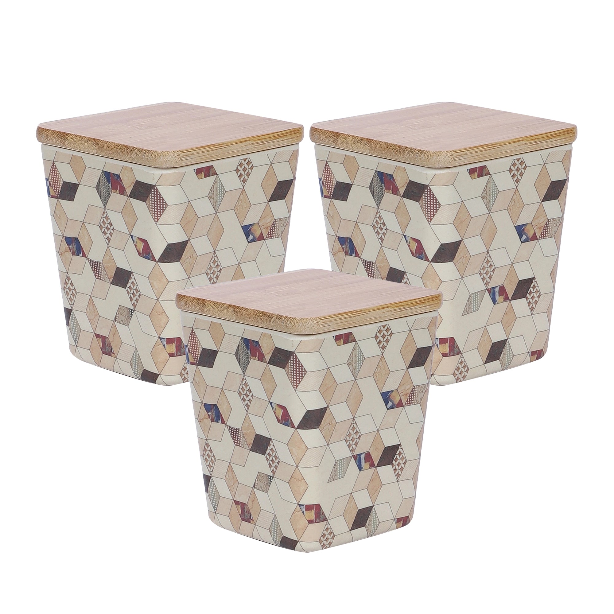 Stehlen 100% Pure melamine Set Of 3 Wooden Jars- WOODEN DIAMOND