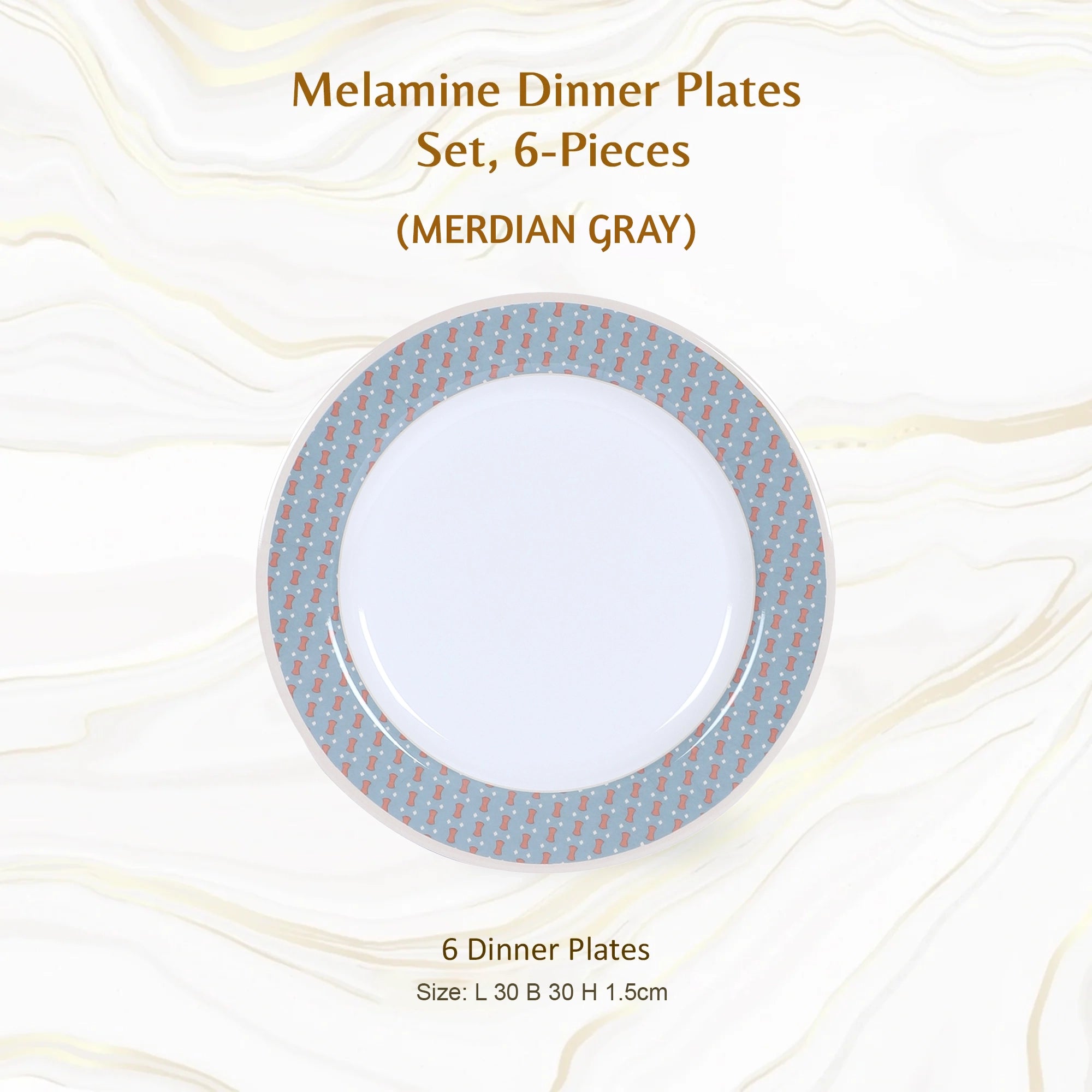 Stehlen Dinnerware, Pure melamine, Vintage, 6 Piece Dinner Plate, Kitchen Set for home- MERDIAN GRAY