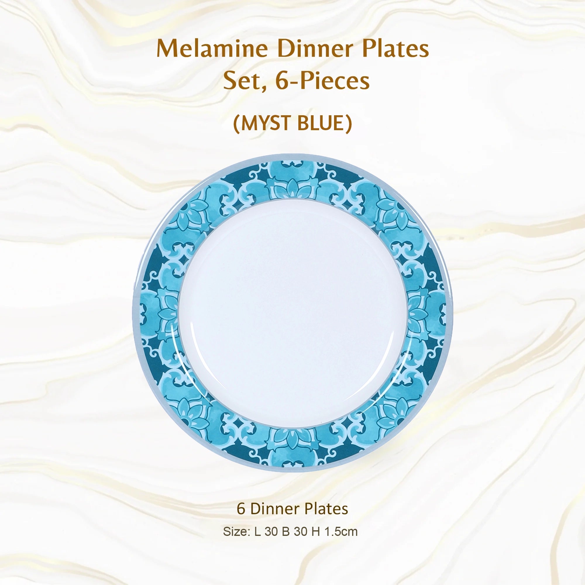 Stehlen Dinnerware, Pure melamine, Vintage, 6 Piece Dinner Plate, Kitchen Set for home- MYST BLUE