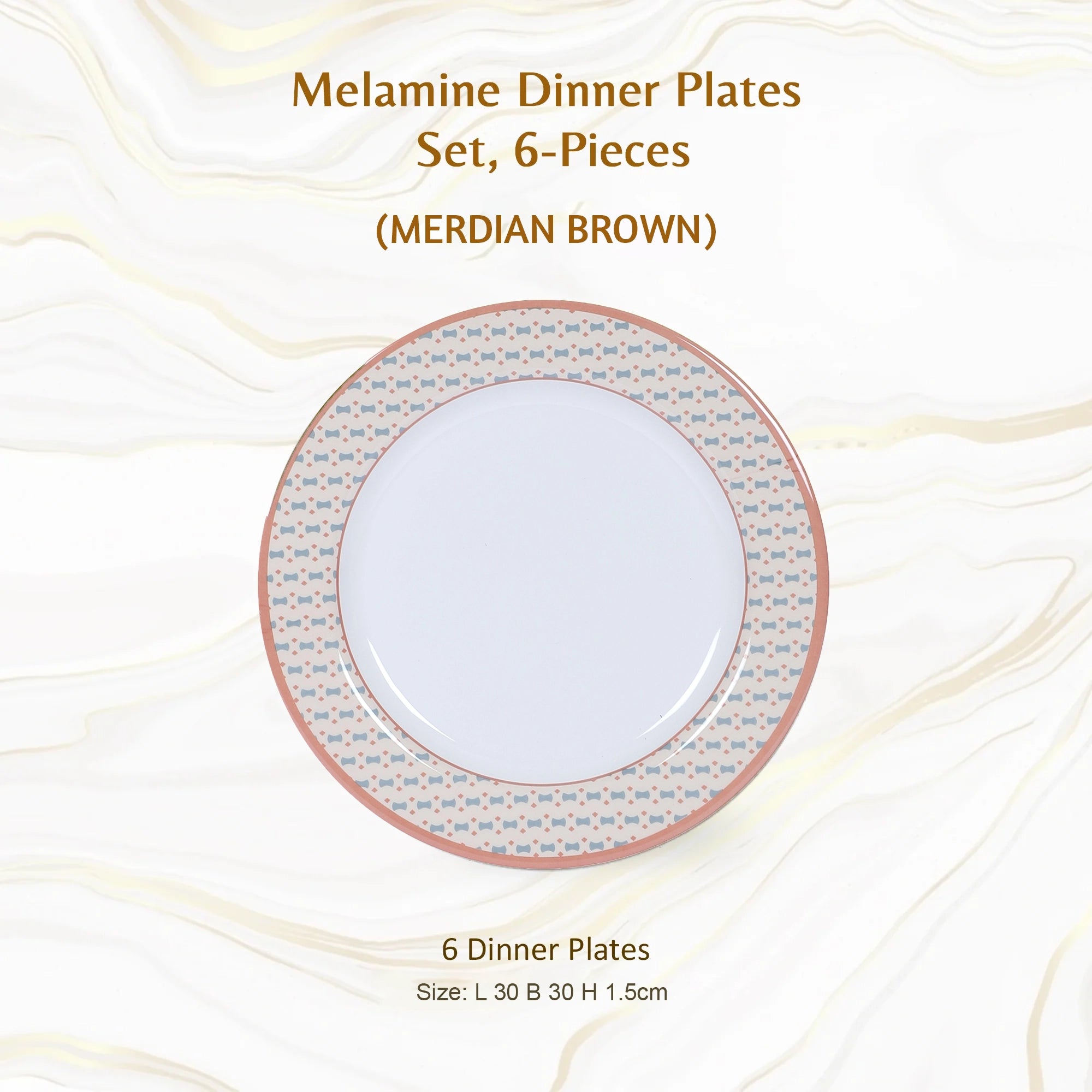 Stehlen Dinnerware, Pure melamine, Vintage, 6 Piece Dinner Plate, Kitchen Set for home- MERDIAN BROWN