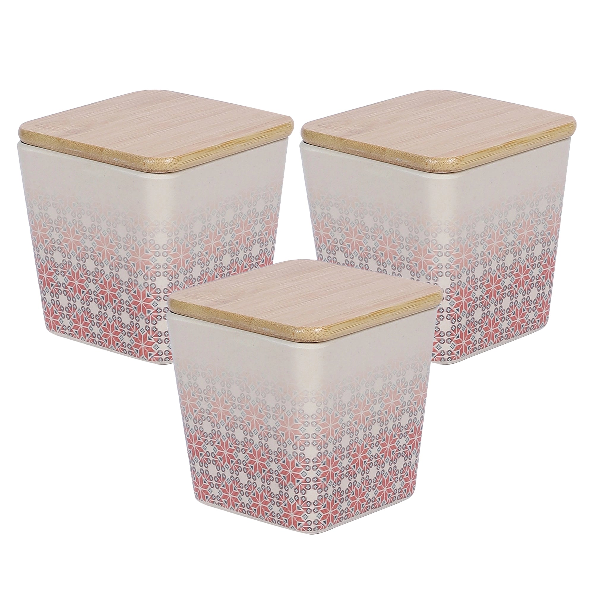 Stehlen 100% Pure melamine Set Of 3 Wooden Jars- RED IKKAT