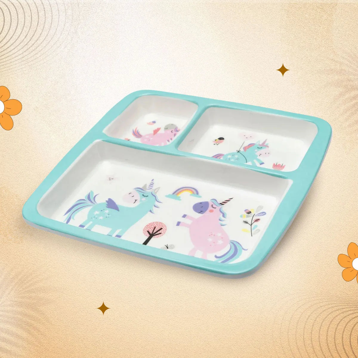 Stehlen Dinnerware, Dinner Plates, 3 Partition Plates - Blue Unicorn