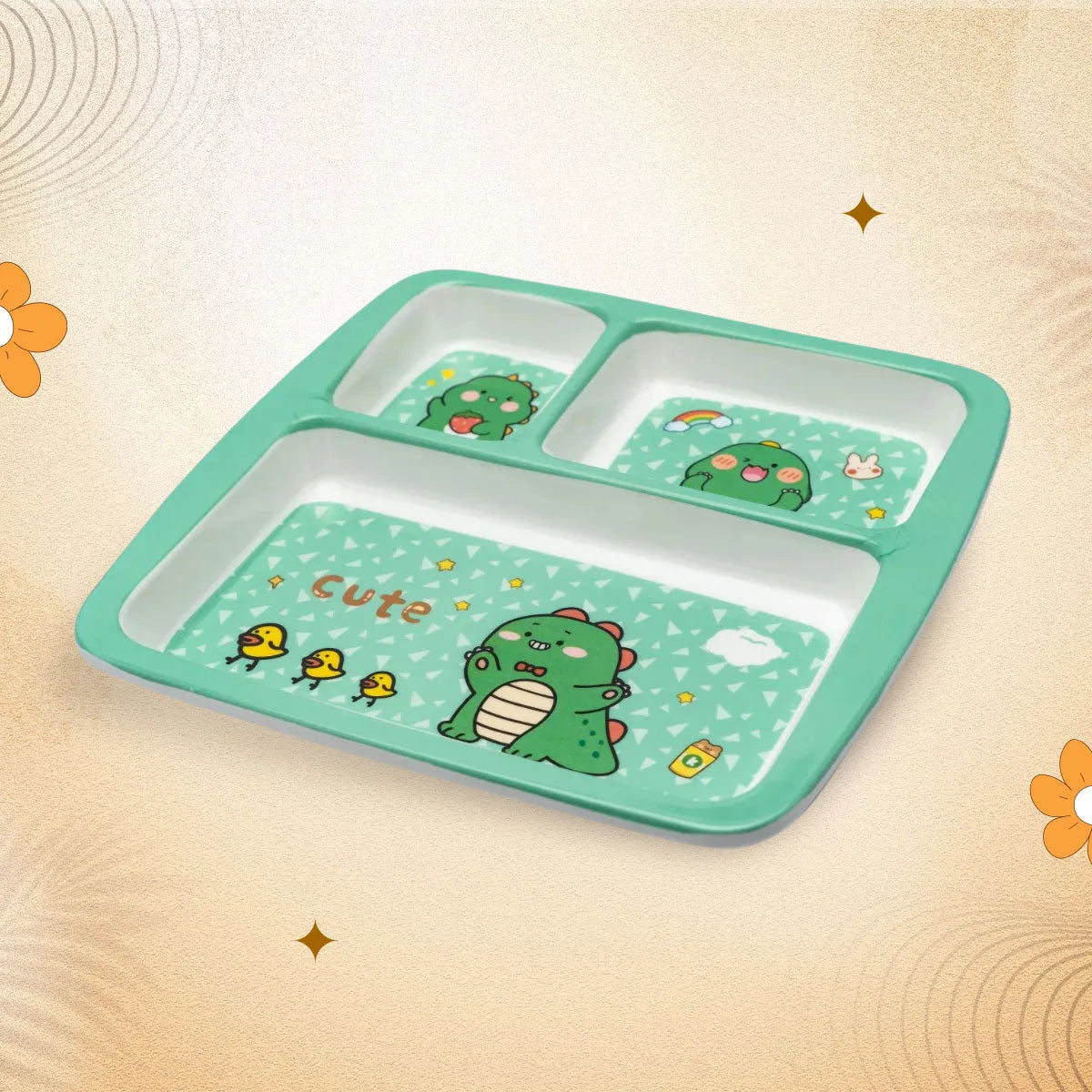 Stehlen Dinnerware, Dinner Plates, 3 Partition Plates - Green Peas