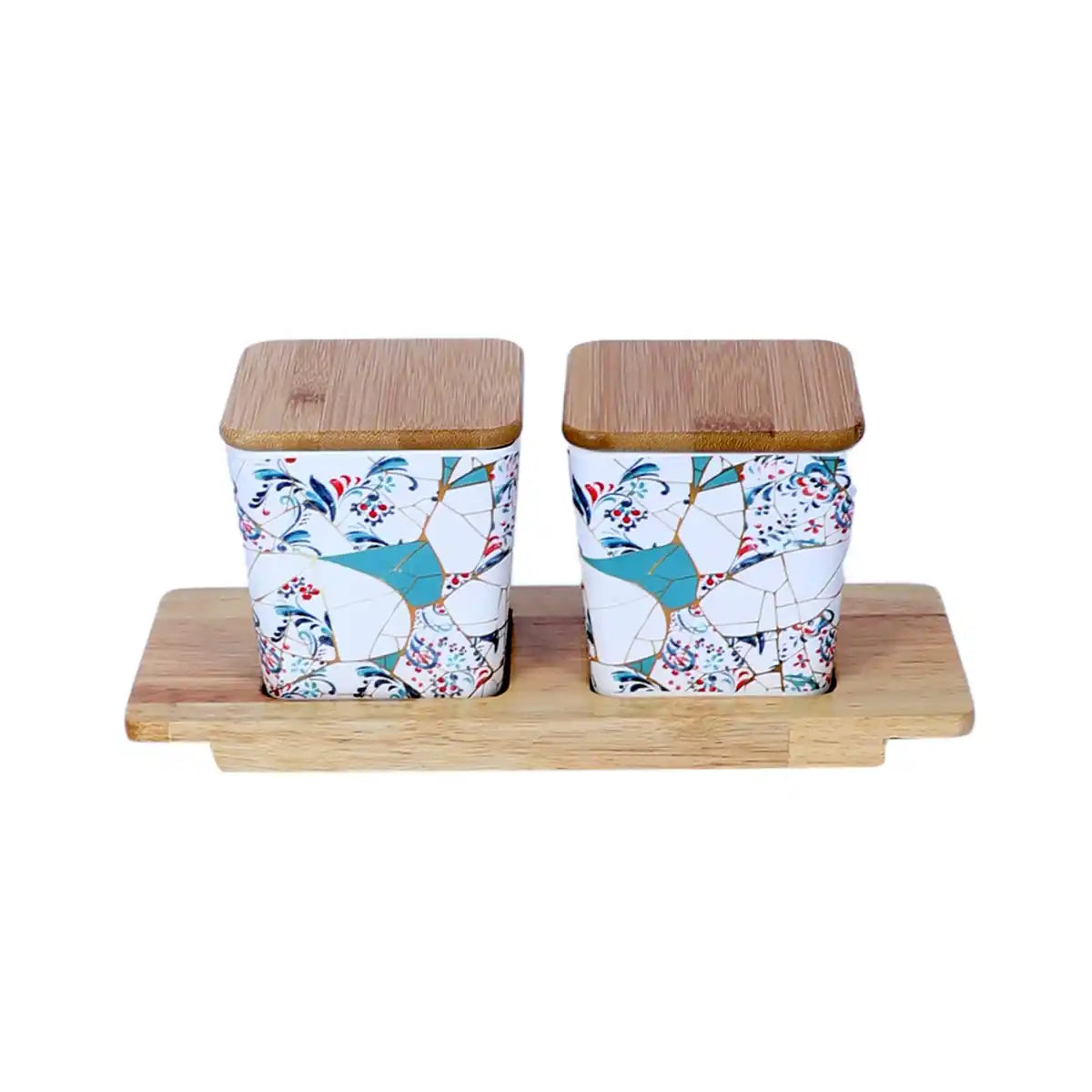 Zest Melamine Canister Gift Set with Wooden Lids and Tray | 2-Piece Kitchen Storage Collection