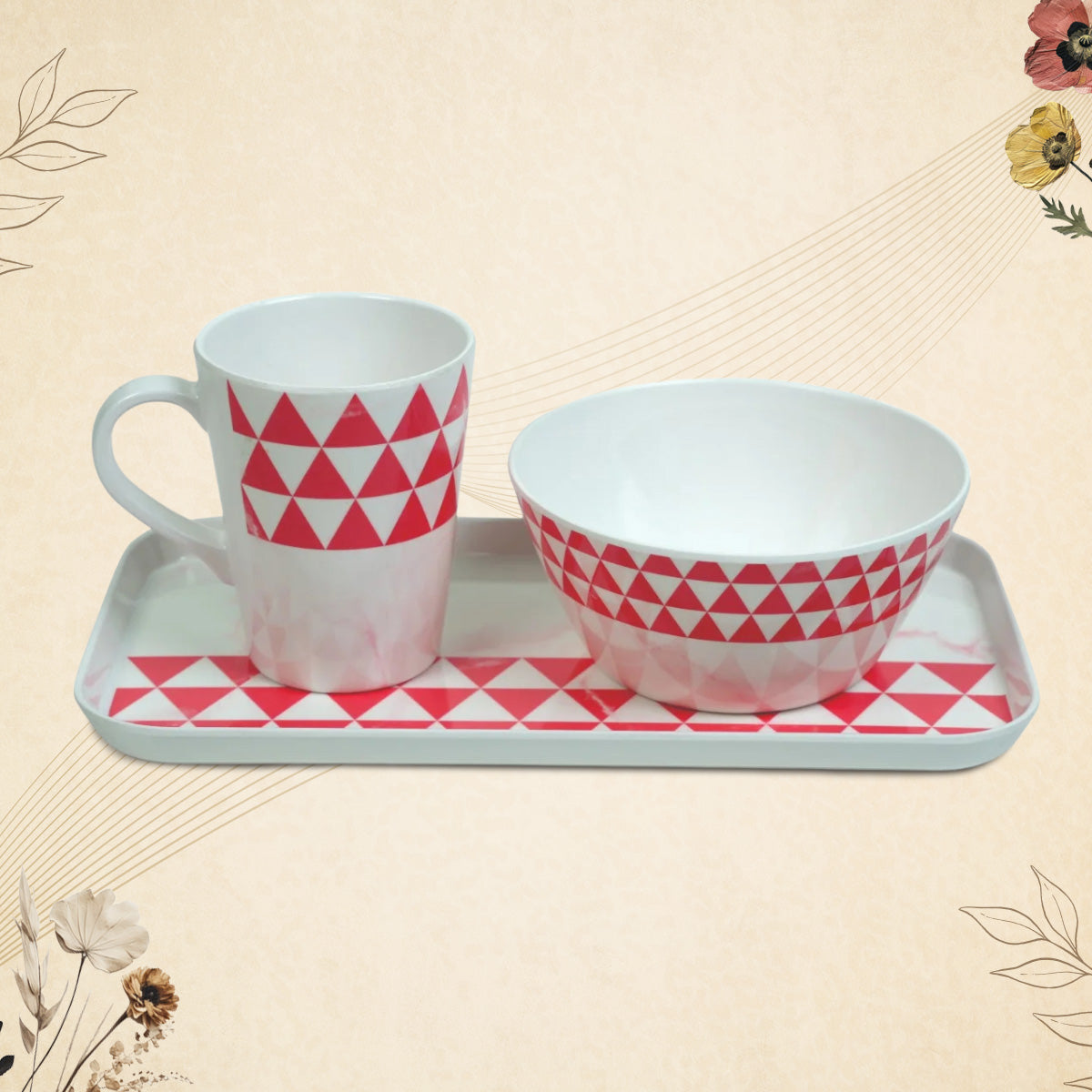 Stehlen Coffee Cups Set & Tray, 3 Piece Tea Coffee & Snacks Set, Pure melamine, Gift Set, Cup and Tray Set-Trio Pink