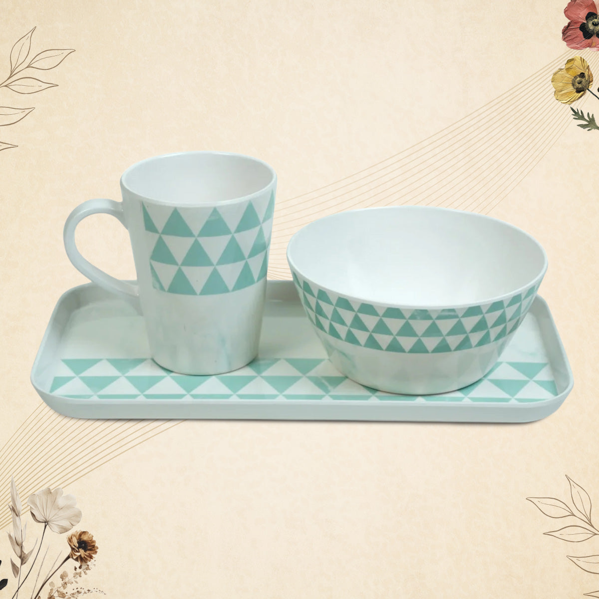 Stehlen Coffee Cups Set & Tray, 3 Piece Tea Coffee & Snacks Set, Pure melamine, Gift Set, Cup and Tray Set-Trio Aqua