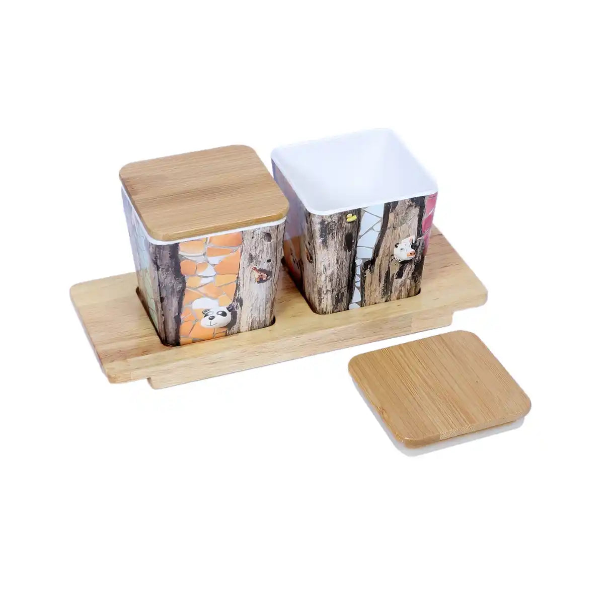 American Pine Sleek Melamine Canister Set with Wooden Lids | 2-Piece Storage Collection