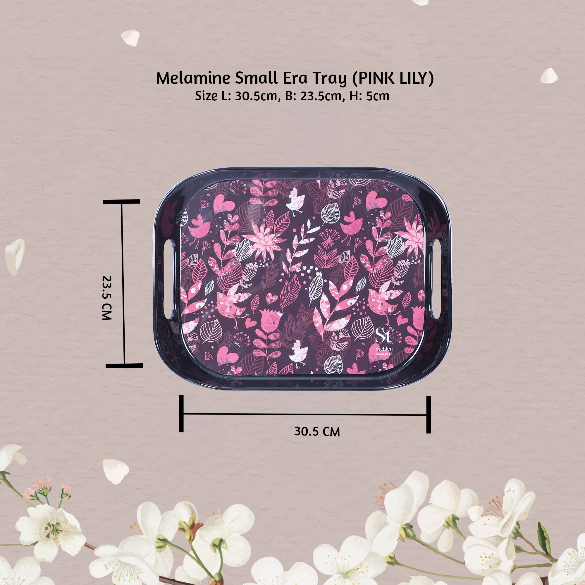 Stehlen Set of 3 Era tray, Pure melamine, PINK LILY