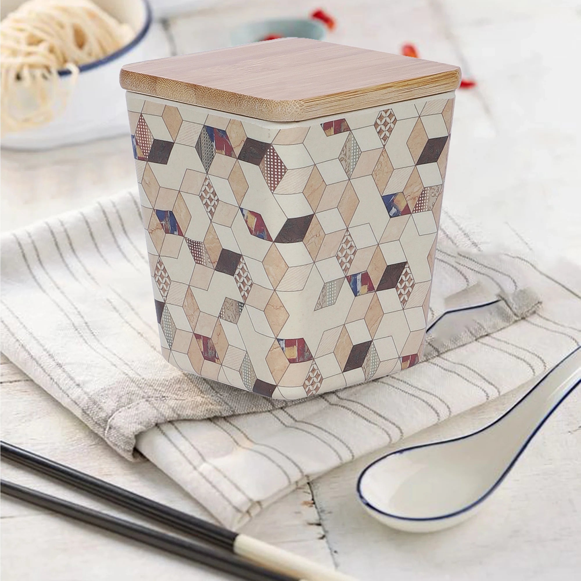 Stehlen 100% Pure melamine Set Of 3 Wooden Jars- WOODEN DIAMOND