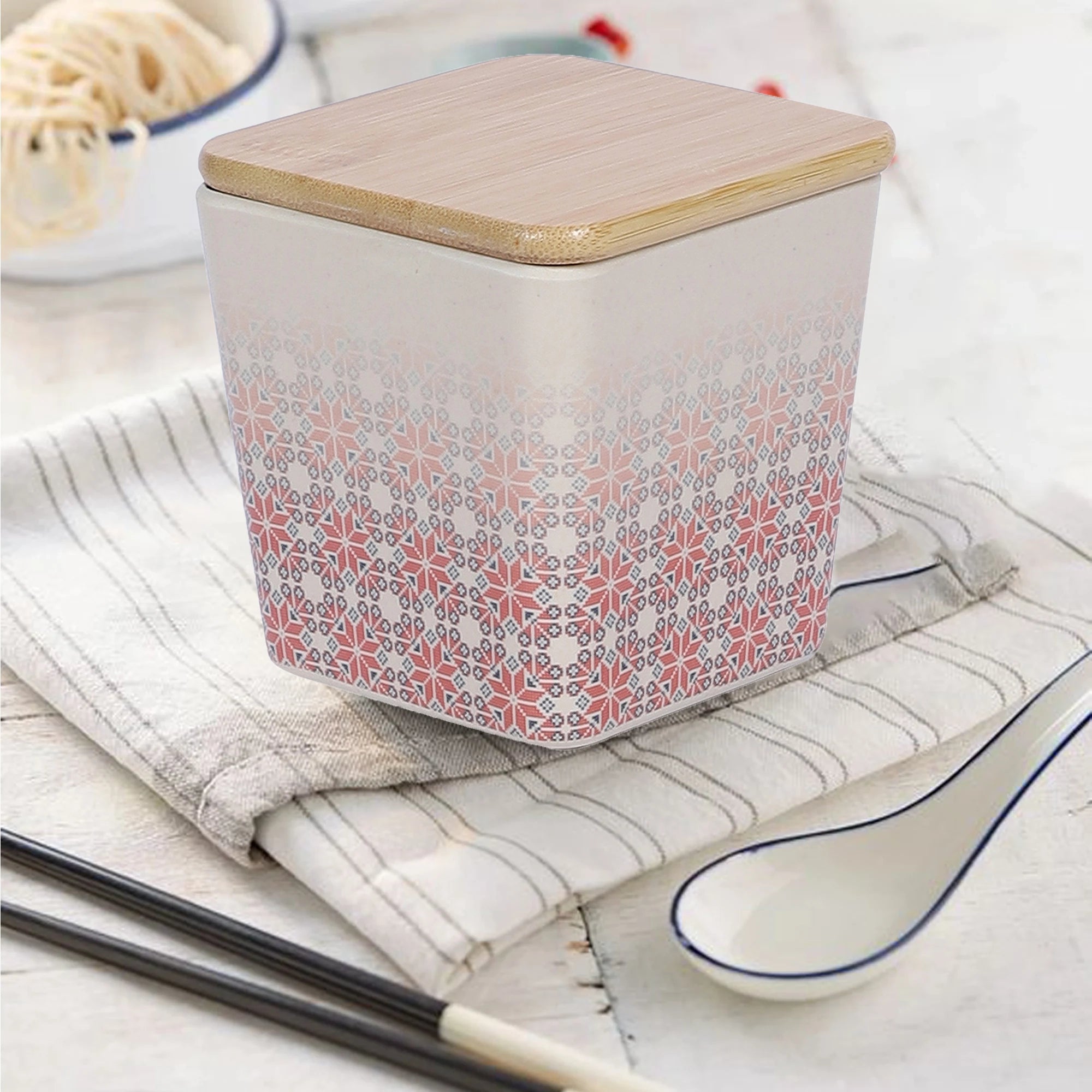 Stehlen 100% Pure melamine Set Of 3 Wooden Jars- RED IKKAT